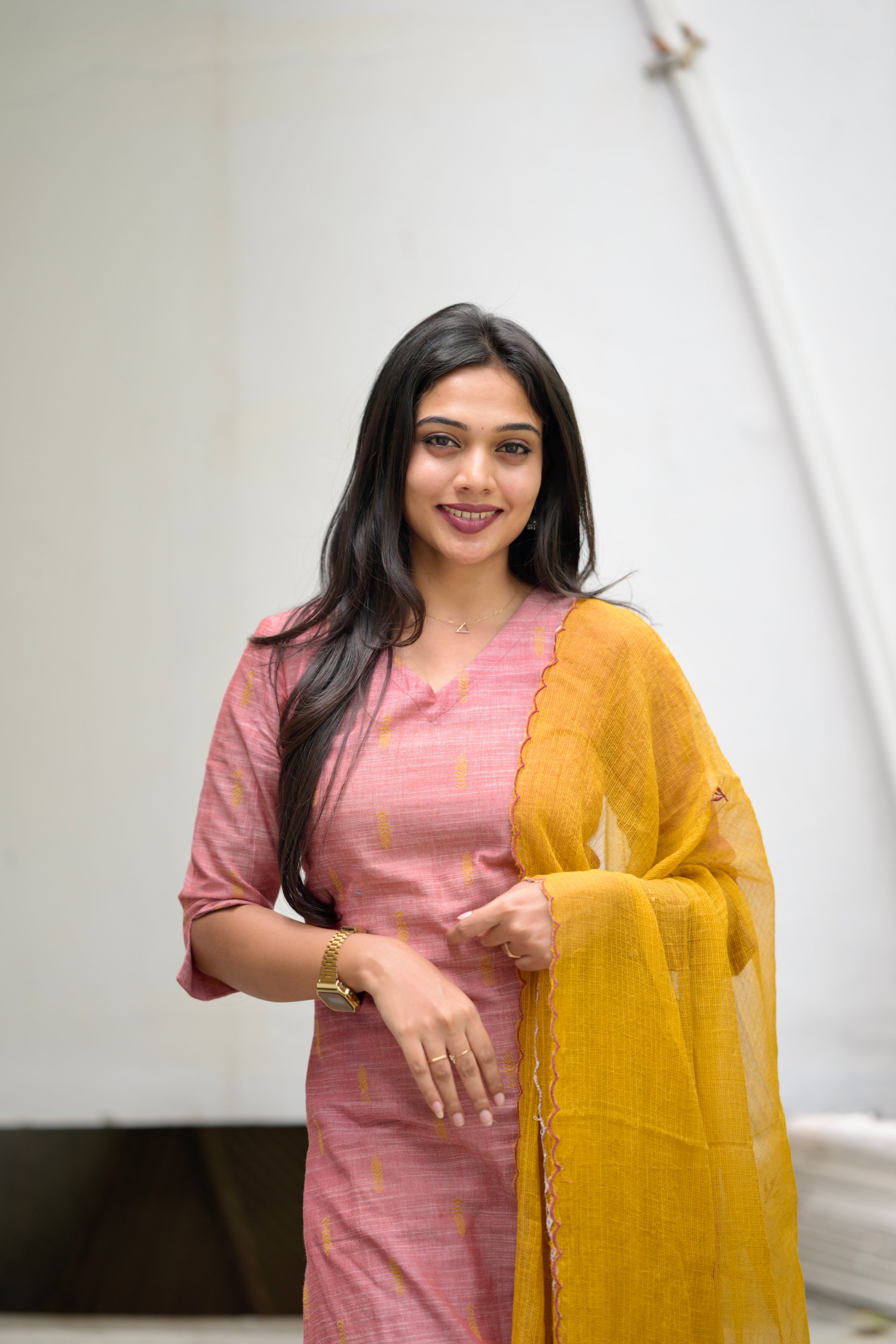 Shrutuja - linen handloom cotton kurta set with kota hand embroidered duapatta