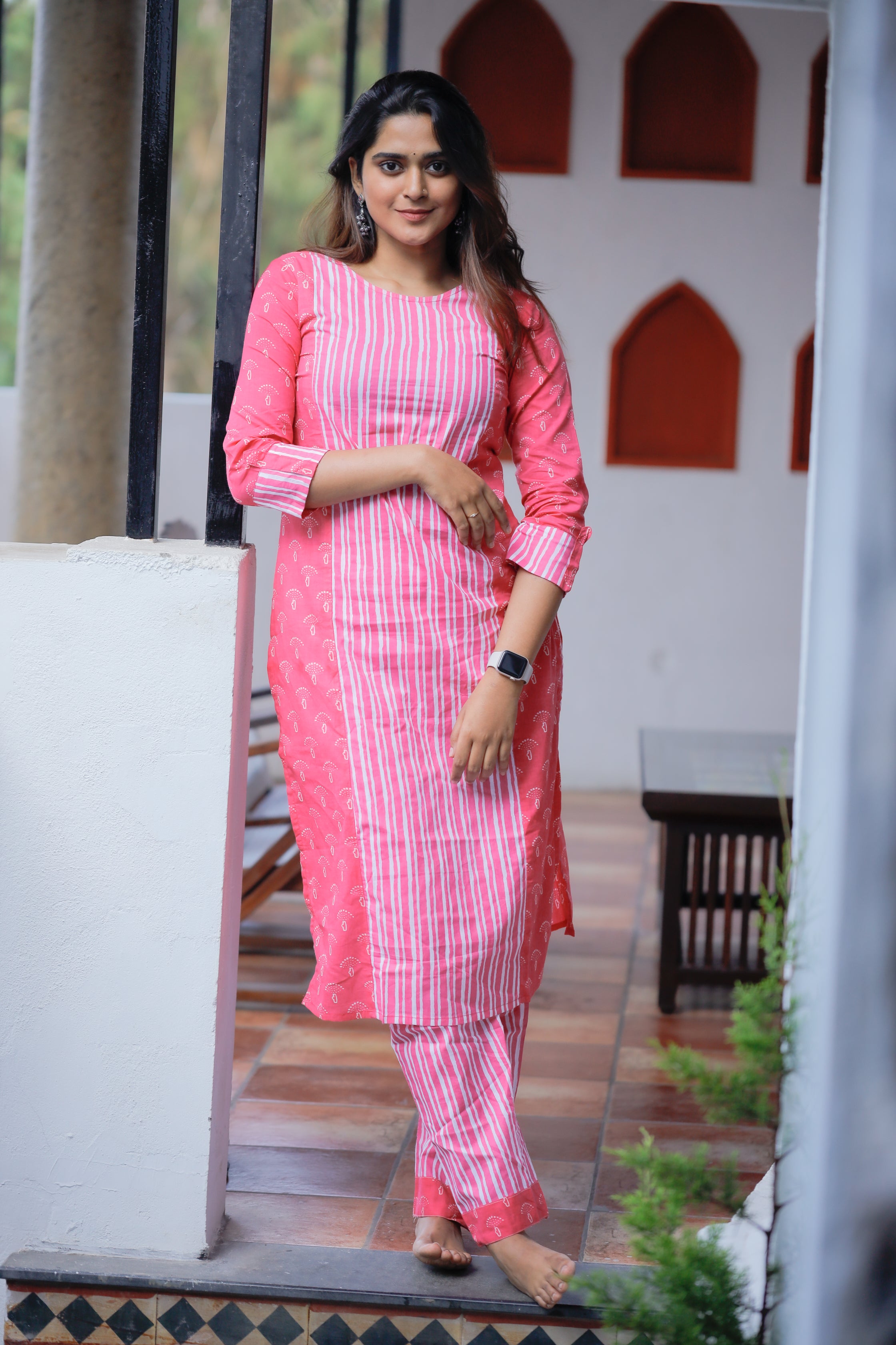 Surbhi - handblock printed kurta set in pink