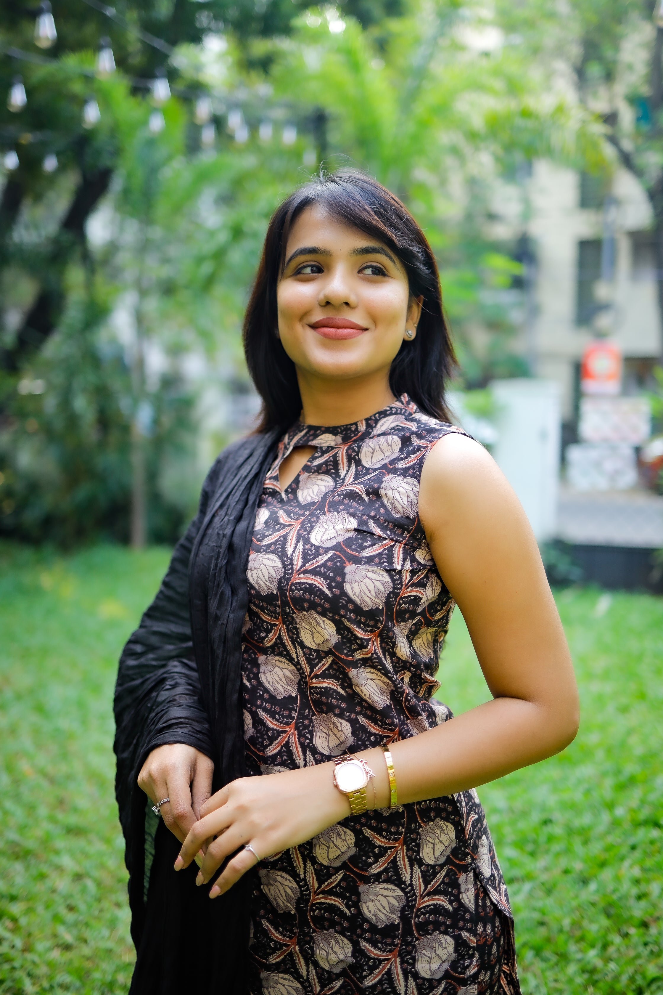 Vyomika - floral handblock printed cotton suit set in black
