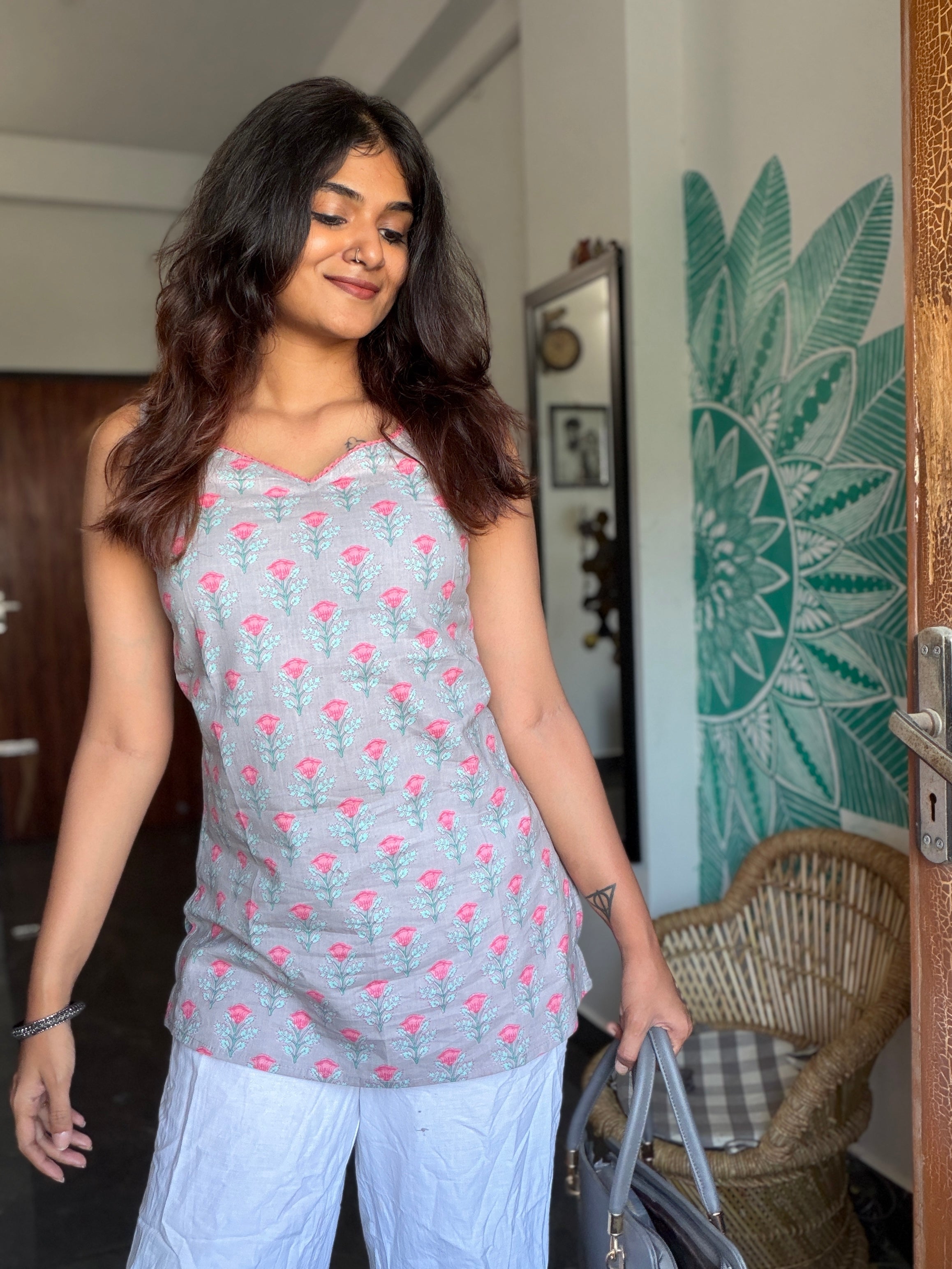 Short Kurti 23 - Organic cotton short kurti in brownish grey