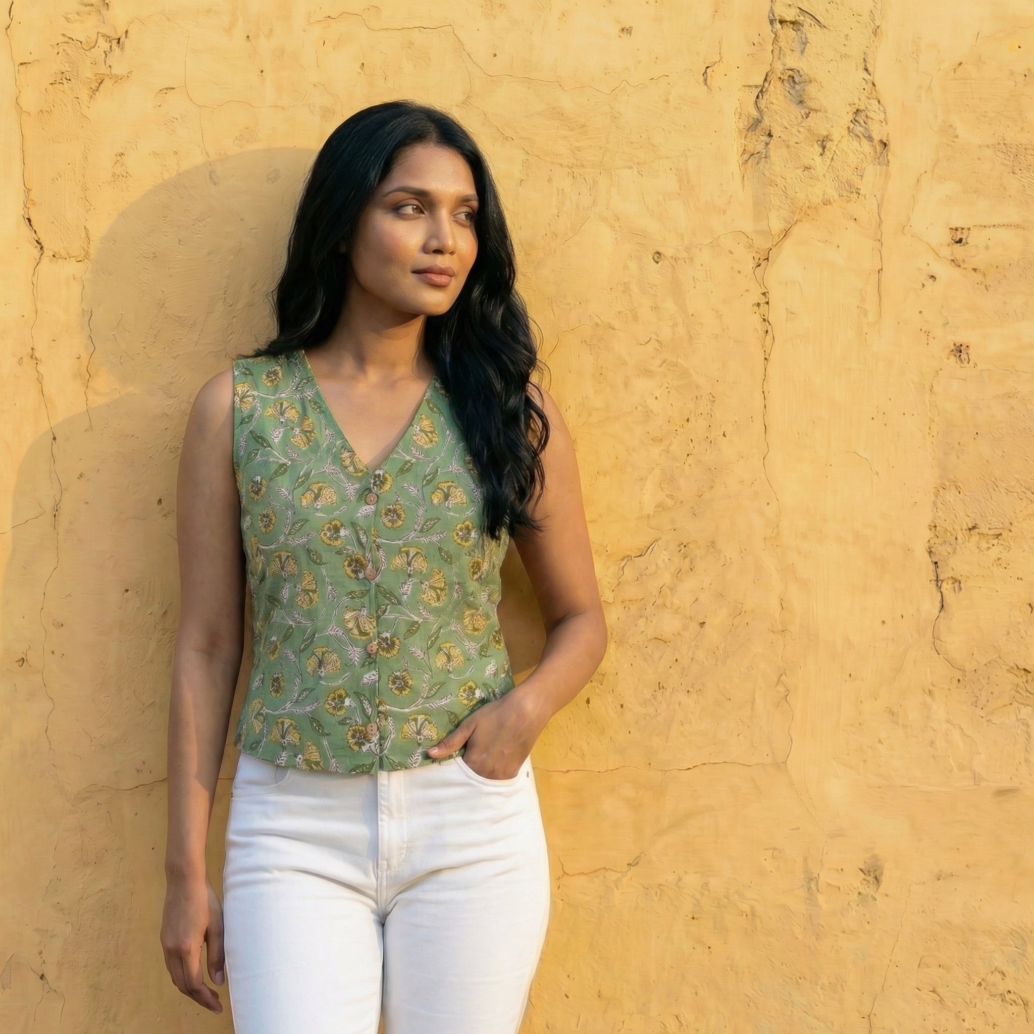 Crop top #78- handloom organic cotton top in light olive green
