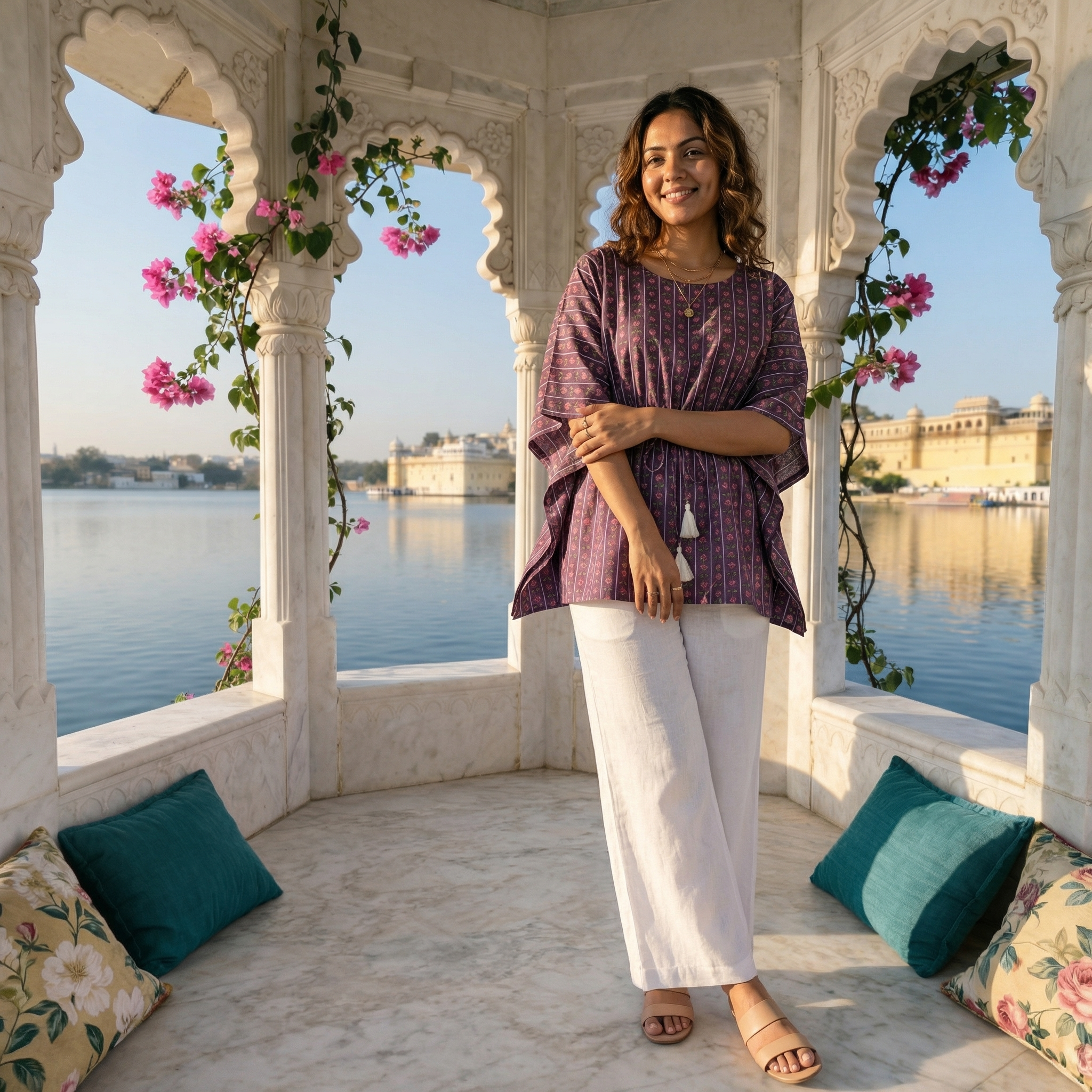 Kaftan Top #11- Floral motif printed organic cotton kaftan top in purple