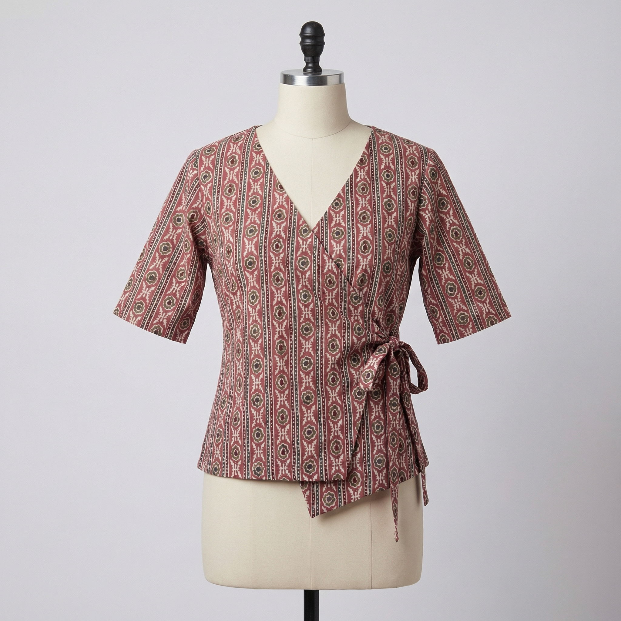 Crop top #96- handloom organic wrap on cotton top in vintage red