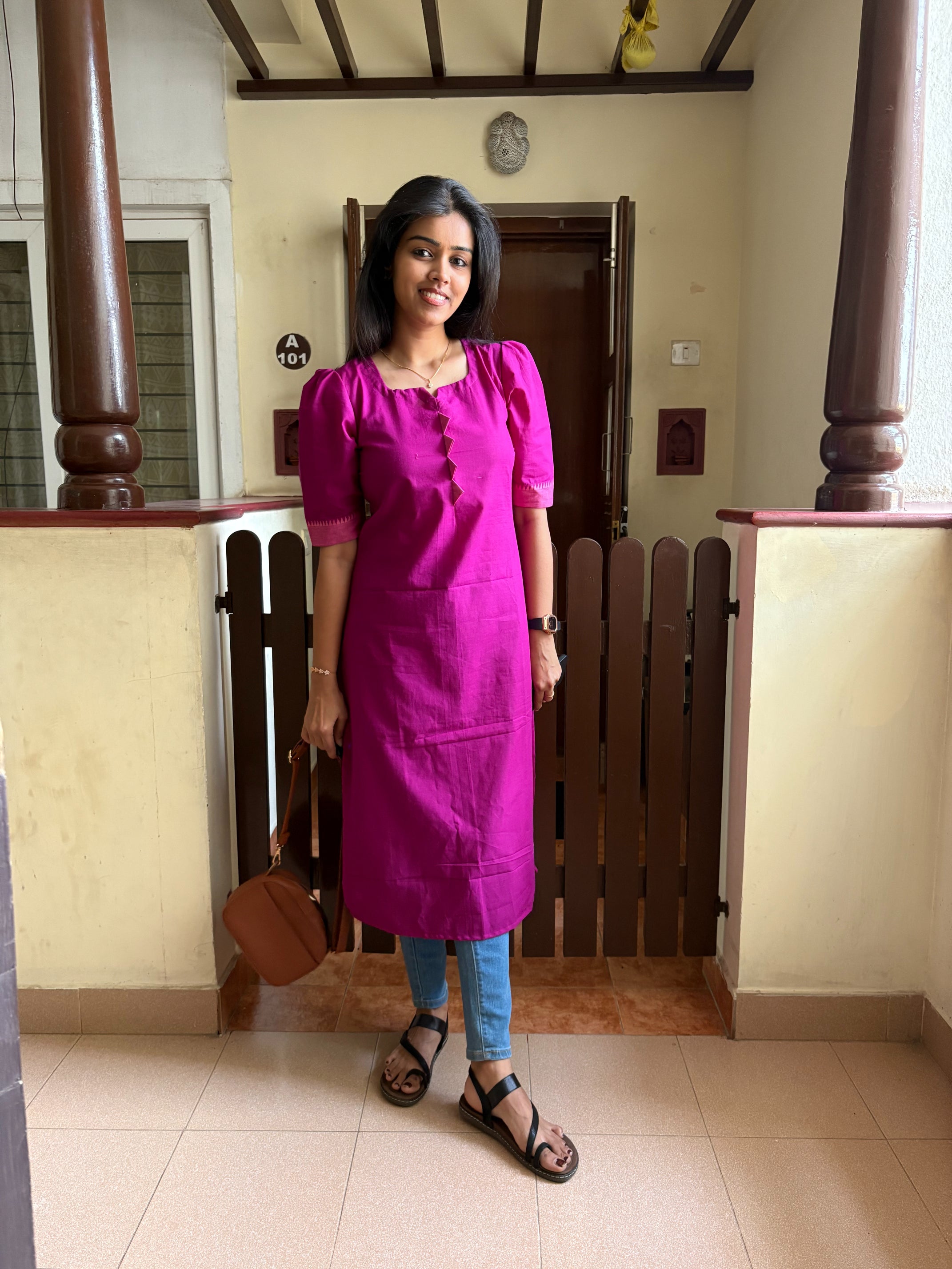 Nayanthara #16-handloom cotton kurti in dark pink