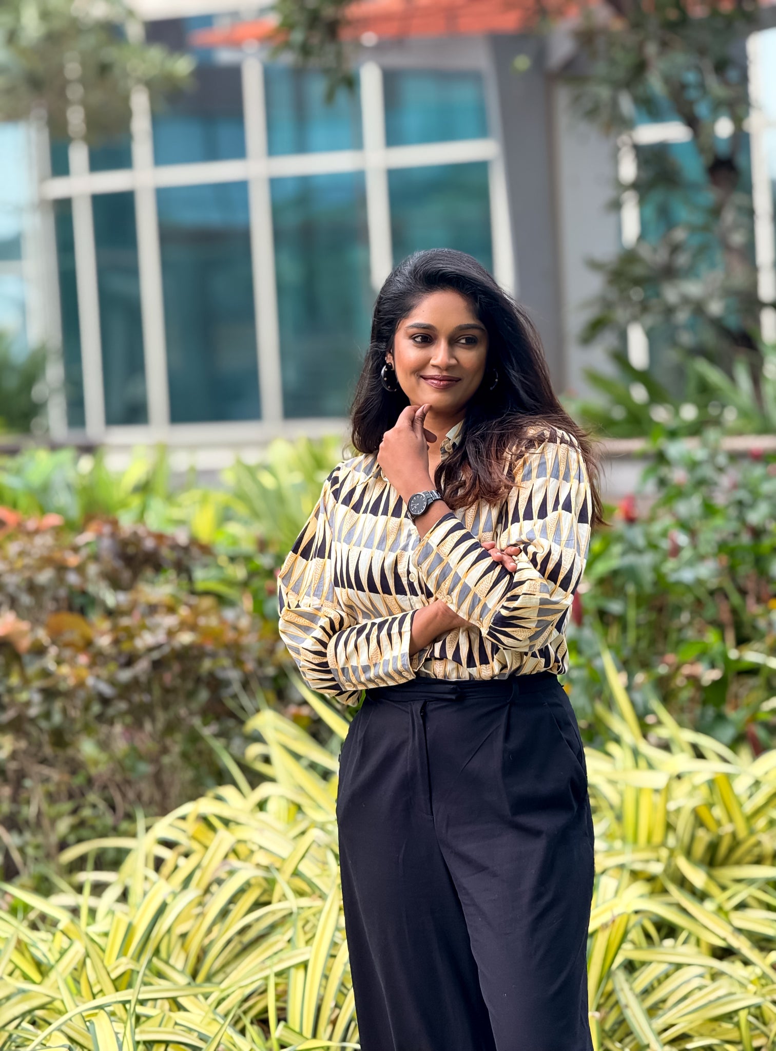 Women's shirt 10 -abstract printed organic cotton shirt in white colour