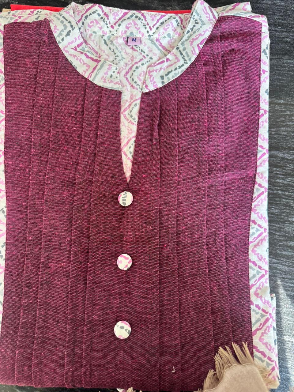 Pattern kurti 38- Handloom cotton kurti in maroon