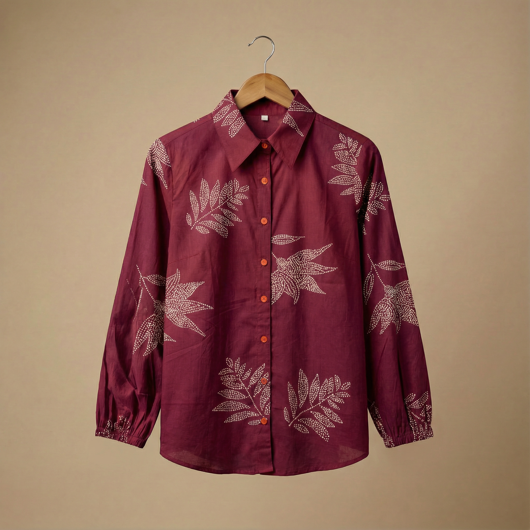 Women's shirt 17- Floral printed organic cotton shirt in maroon