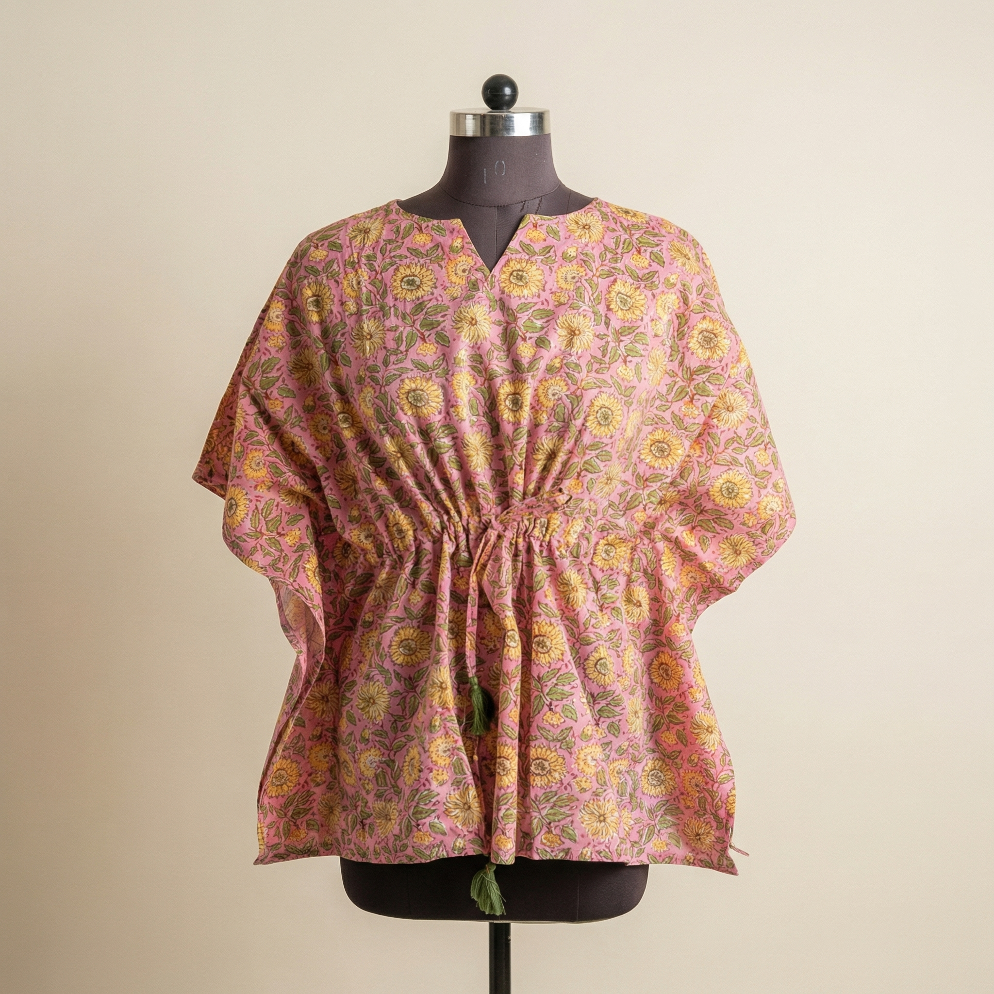 Kaftan Top #3- Floral printed organic cotton kaftan top in pink