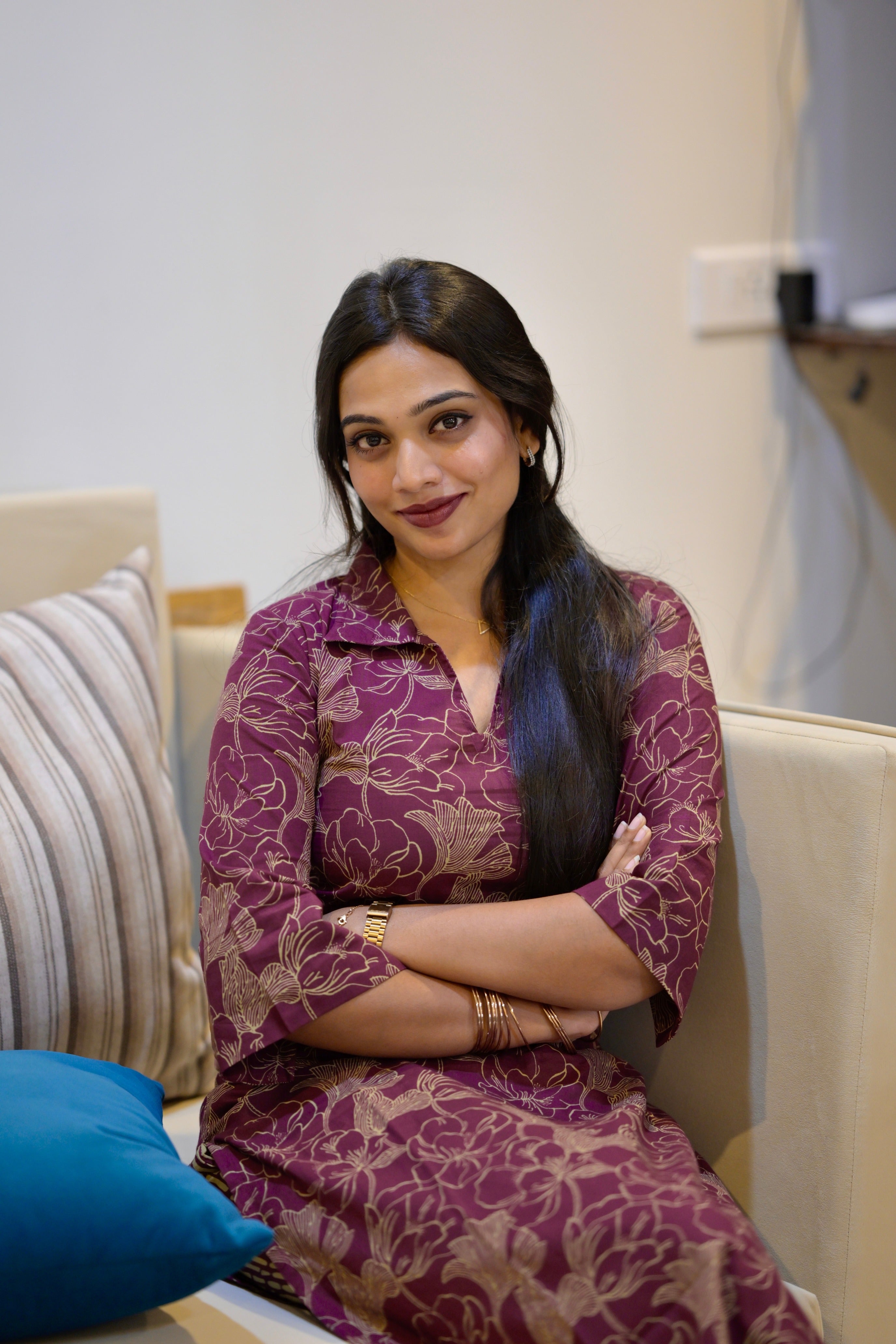 Prathulya - handblock printed cotton kurta set in wine colour