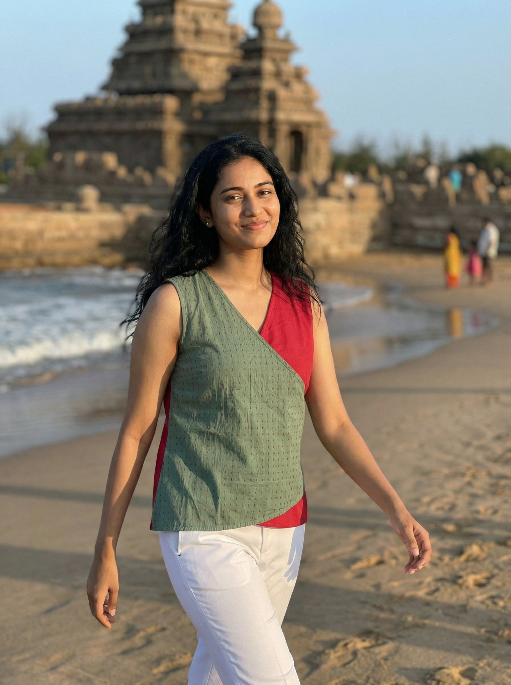 Crop top #23- handloom organic cotton top in green & red