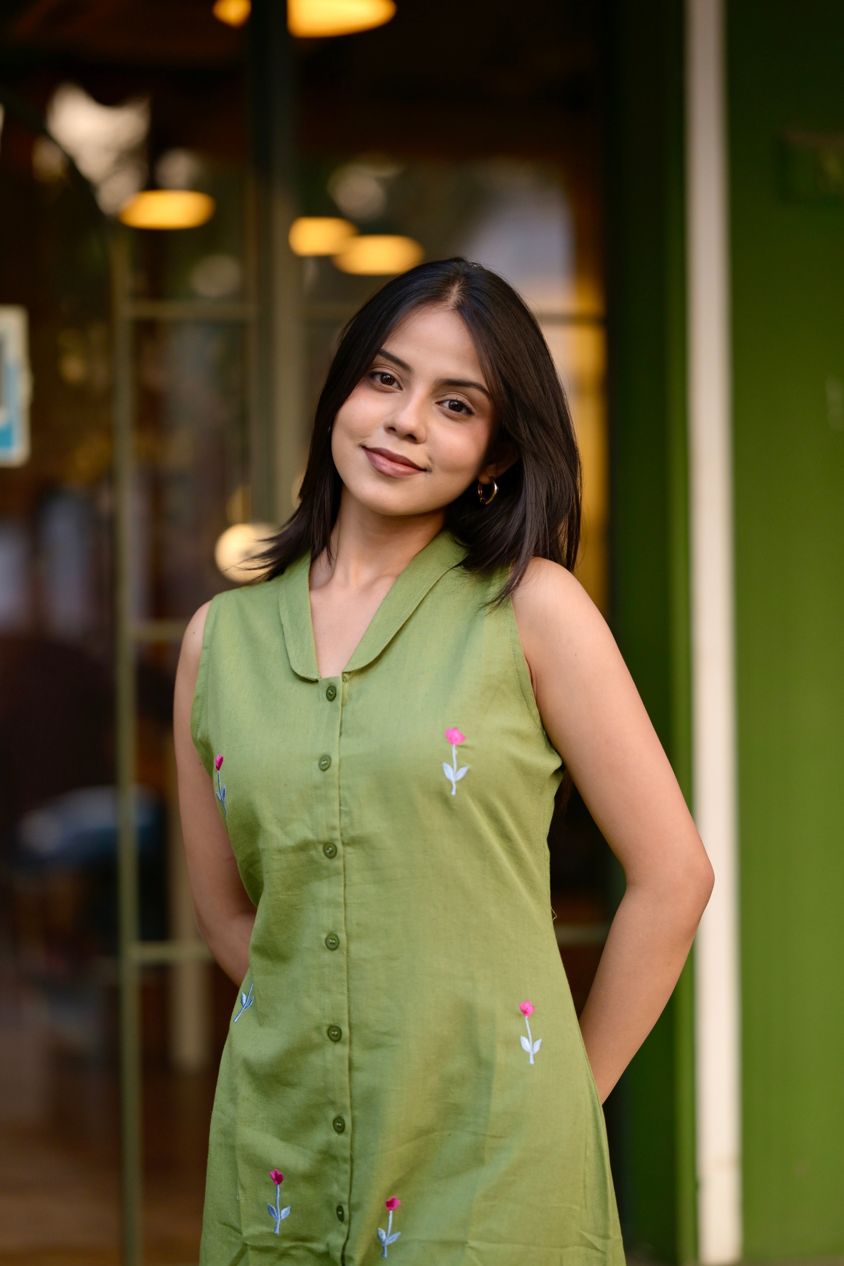 Embroidered dress 2 - pure flex handloom cotton dress with embroidery in green