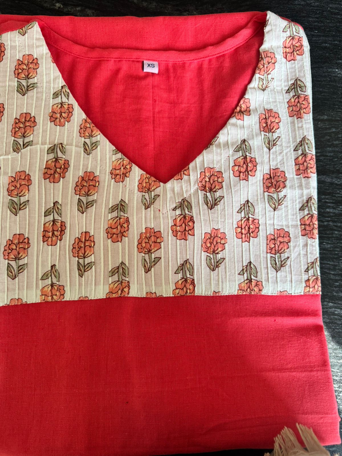 Pattern kurti 42- Handloom cotton kurti in red