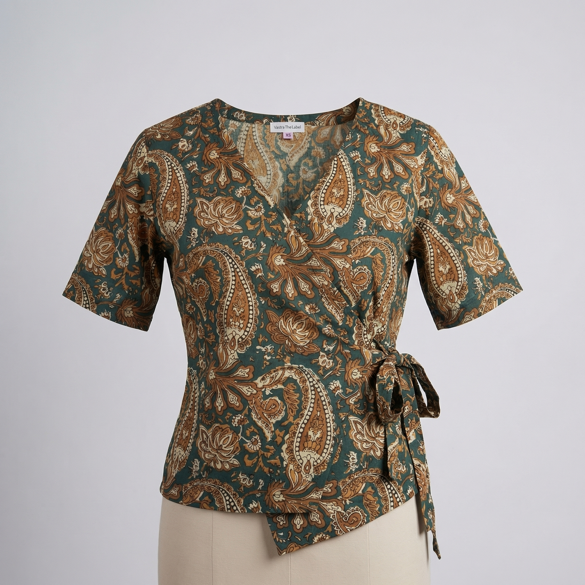 Crop top #102- handloom organic wrap on cotton top in forest green