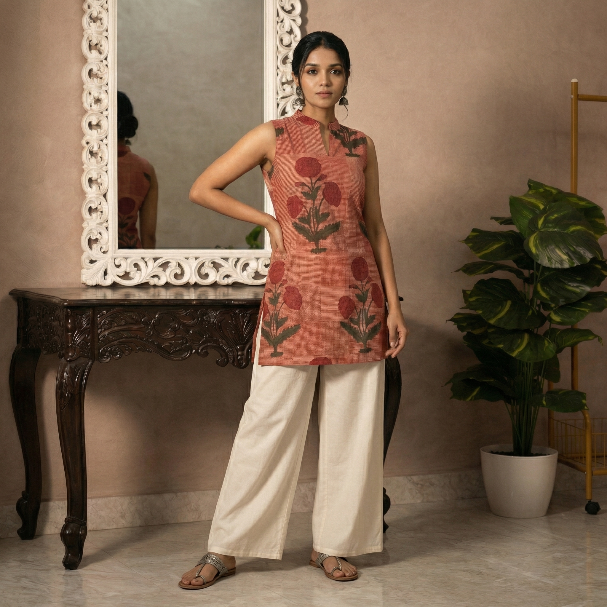 Short Kurti 28 - Organic cotton short kurti in brick red