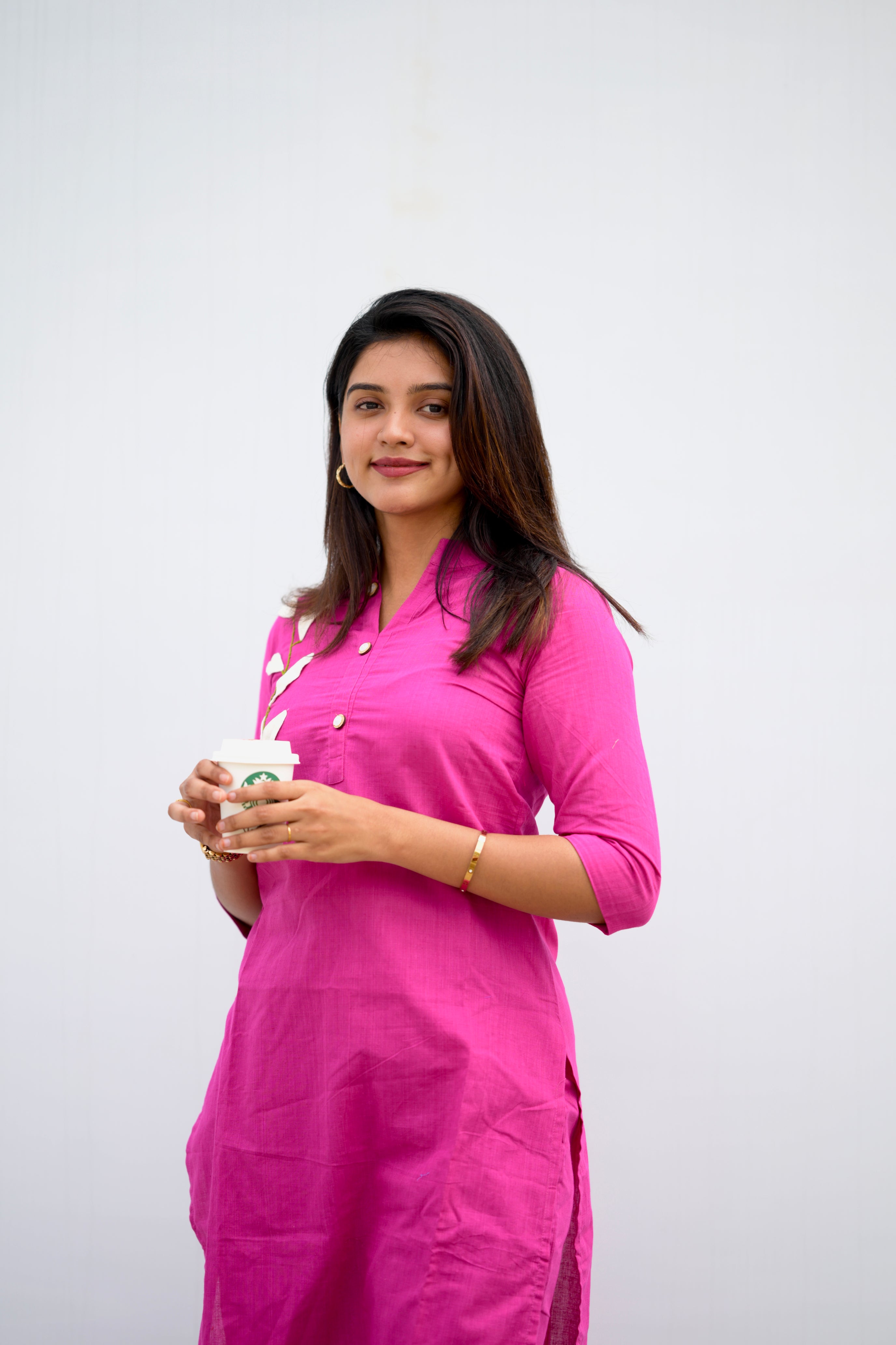 Savanna (hot pink)- Cotton flex co-ord set with appliqué work in hot pink