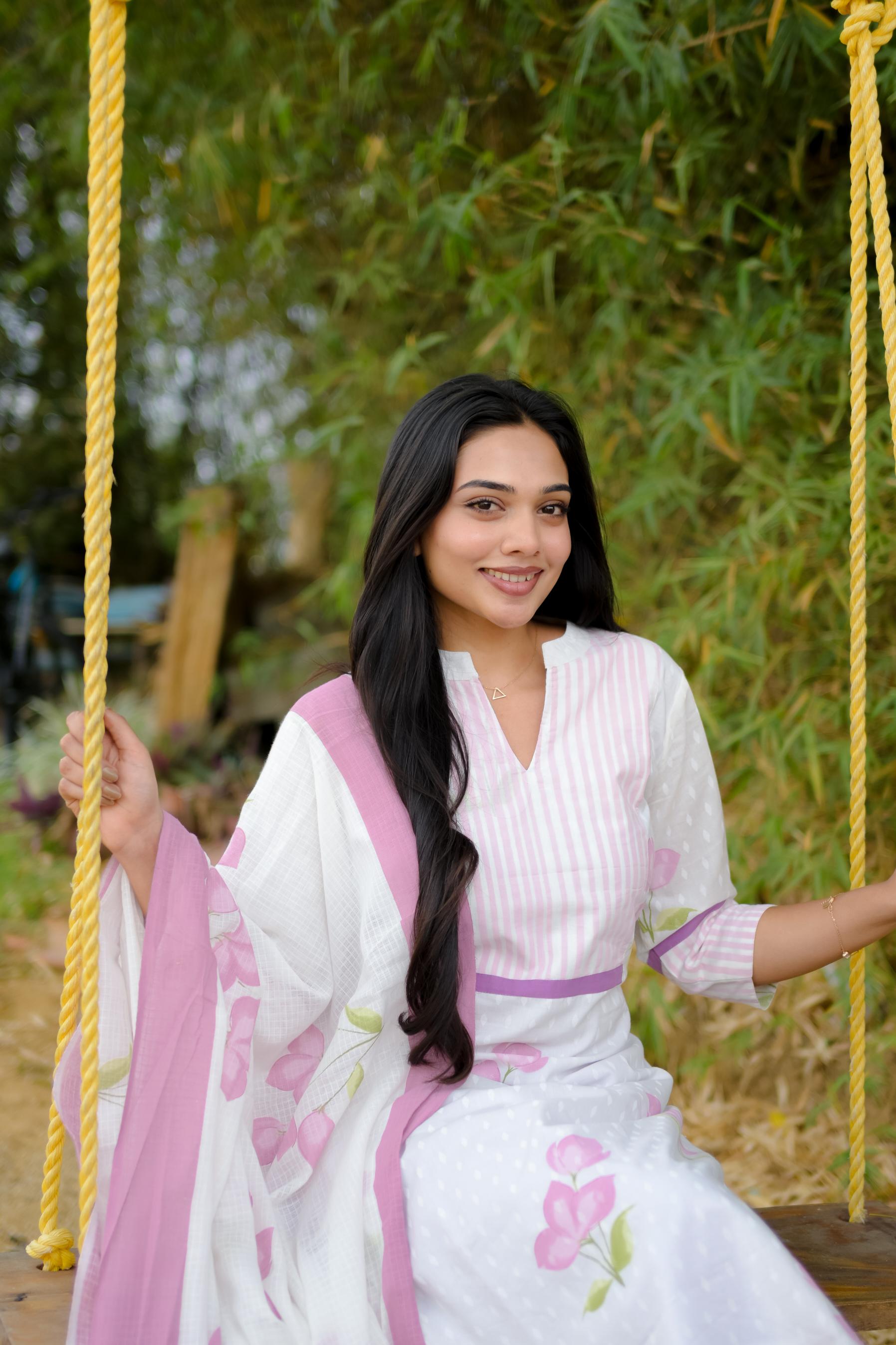 Kural (pink)- Floral handblock printed suit set in pink