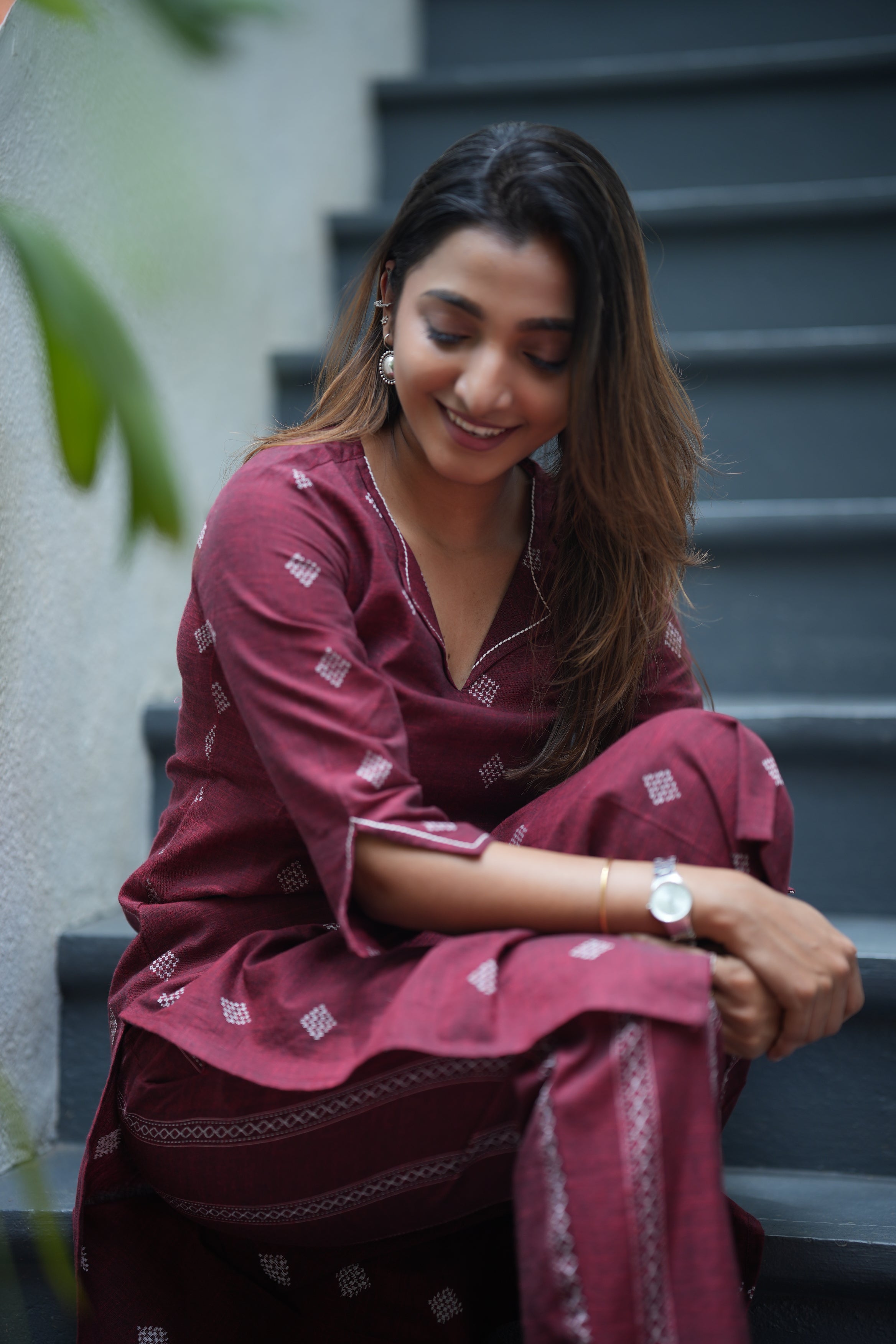 Deepanjali( maroon )- handloom cotton kurta set in maroon