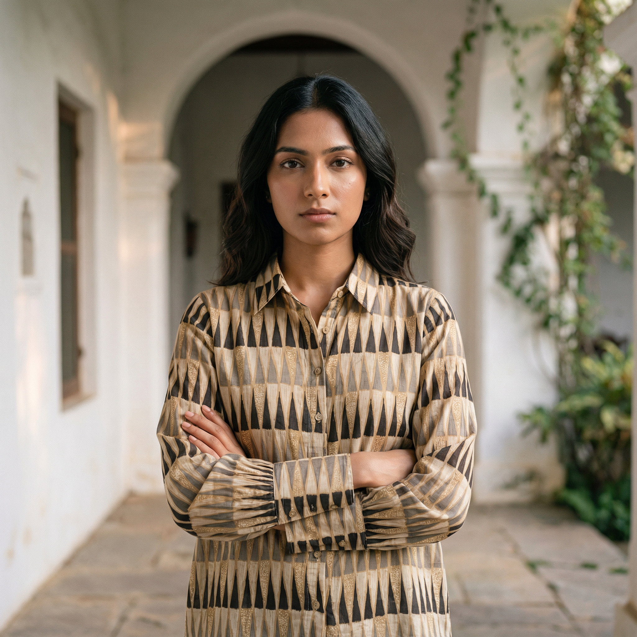 Women's shirt 10 -abstract printed organic cotton shirt in white colour