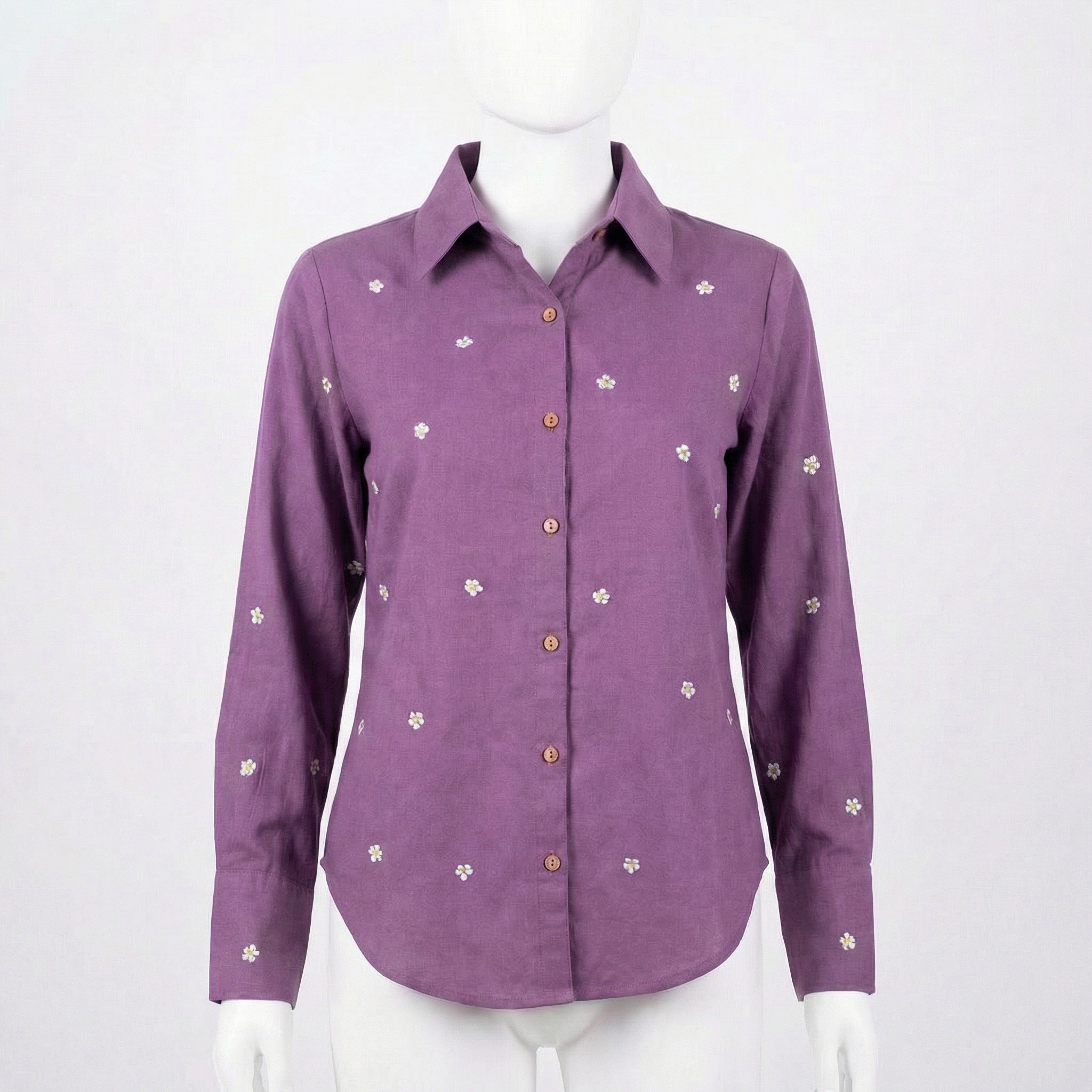 Embroidery shirt 11- Daisy embroidered organic cotton shirt in purple