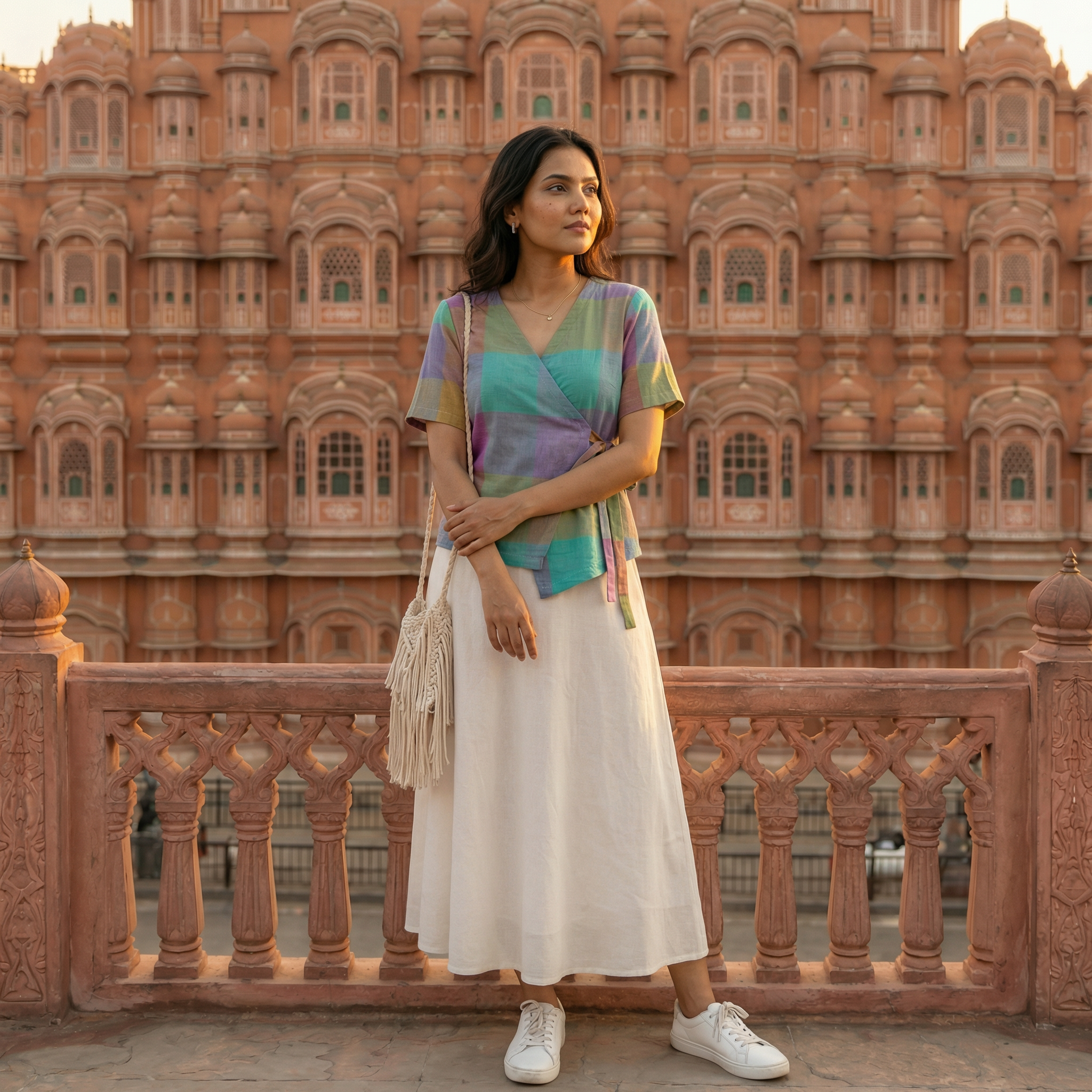 Crop top #101- handloom organic wrap on cotton top in aqua blue