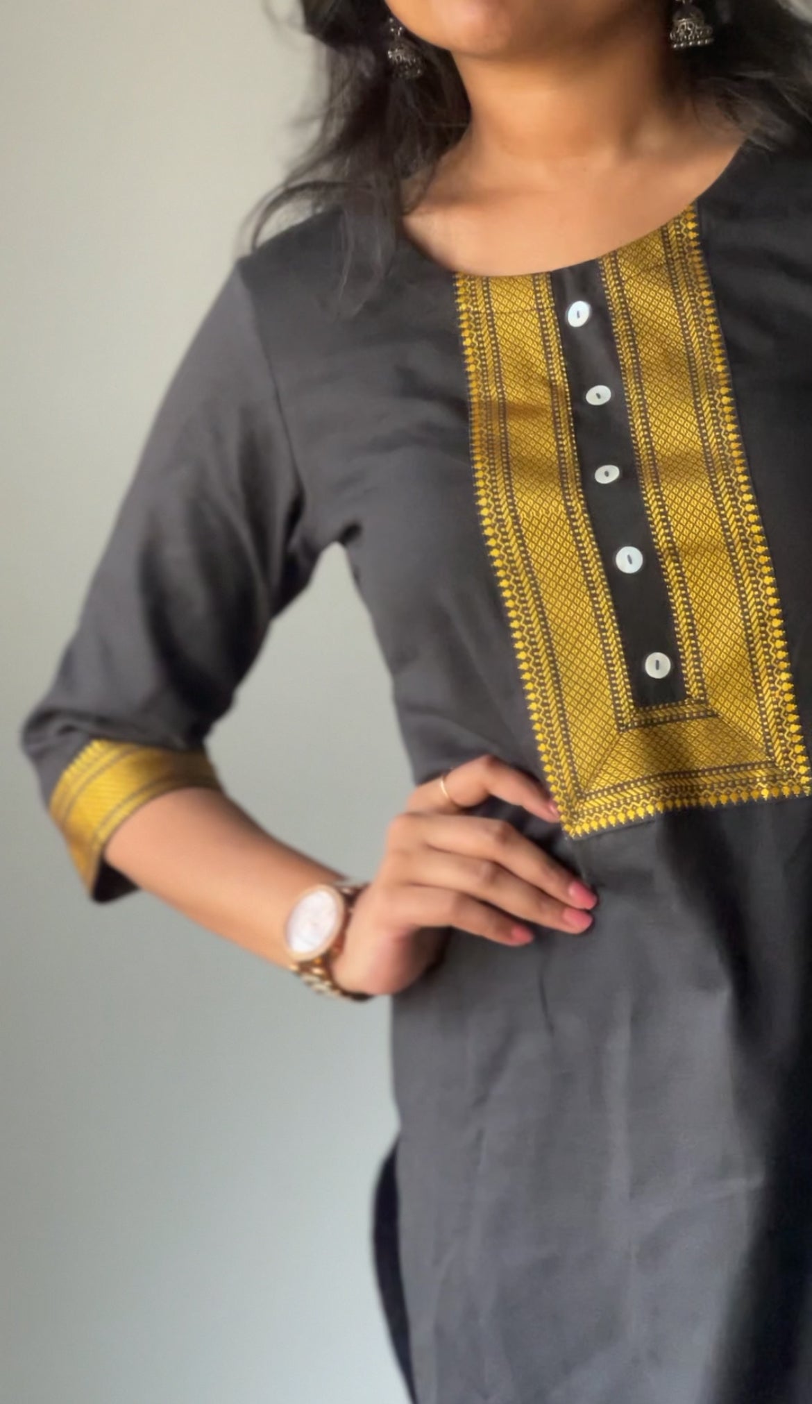 Nayanthara #14-handloom cotton kurti in black and gold