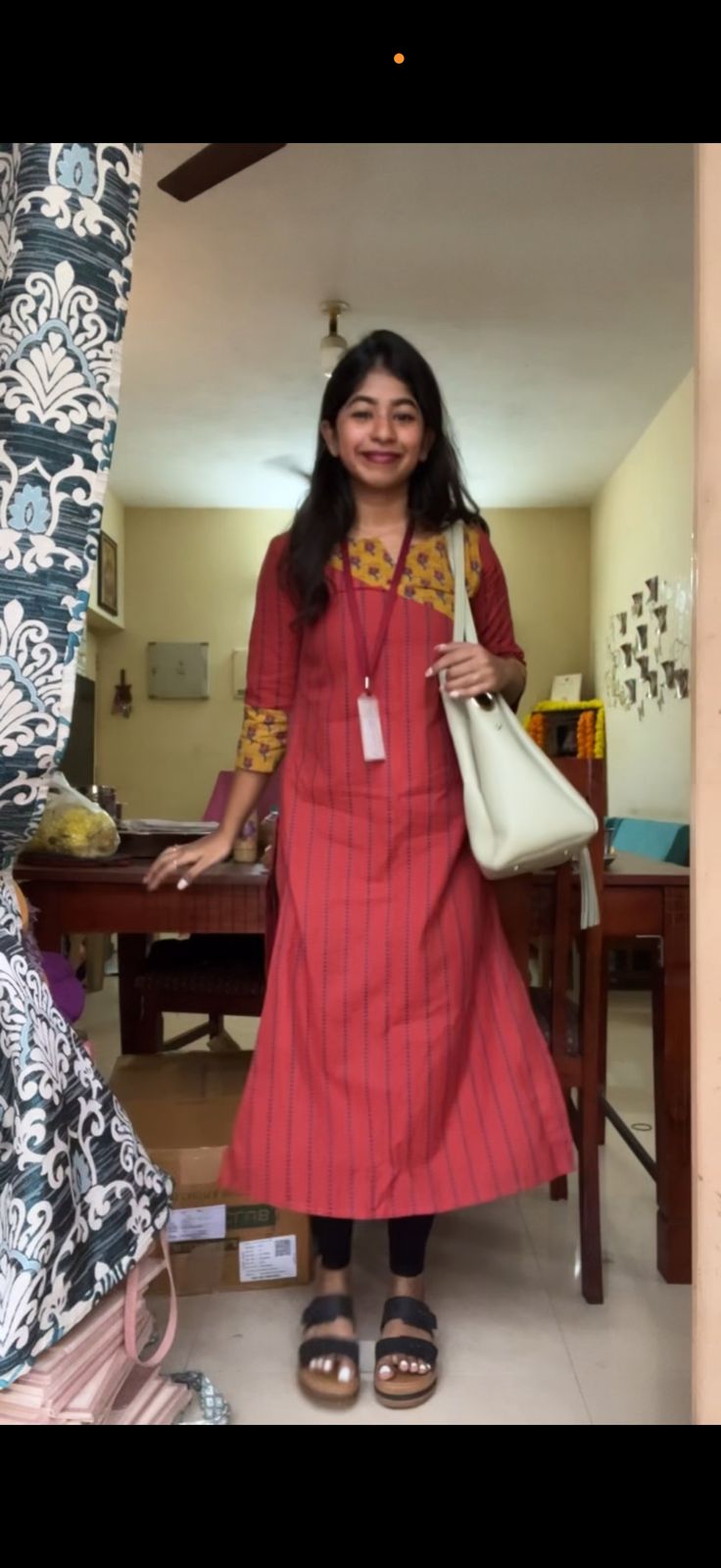 Pattern kurti 44- Handloom cotton kurti in rani pink