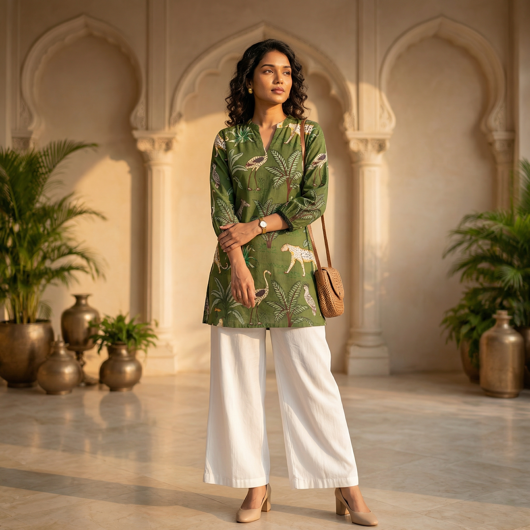 Short Kurti 30- Organic cotton short kurti in green