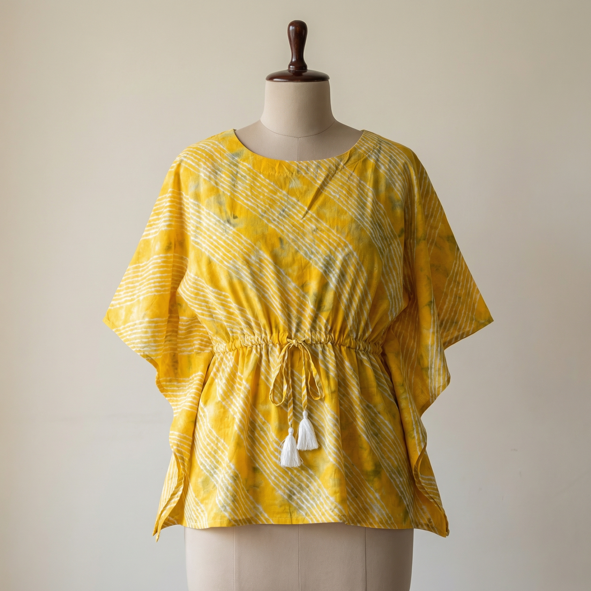 Kaftan Top #20- Shibori printed organic cotton kaftan top in yellow