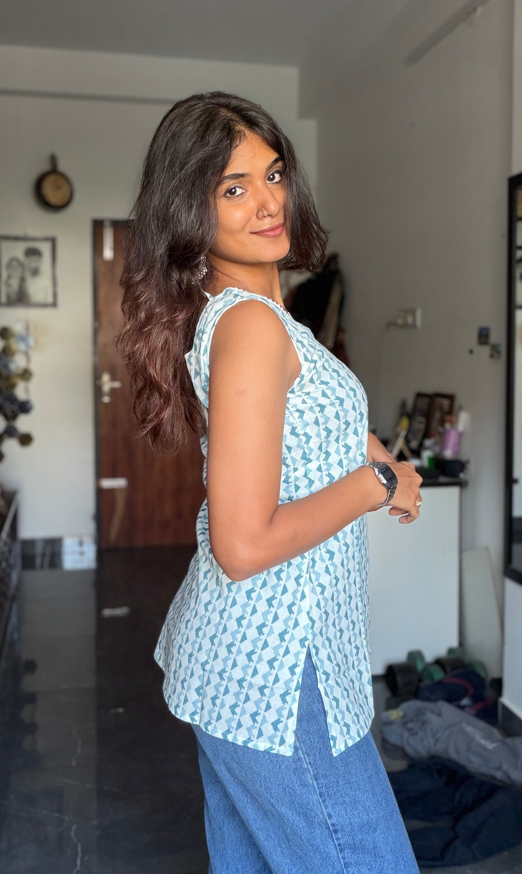 Short Kurti 22 - Organic cotton short kurti in shades of blue