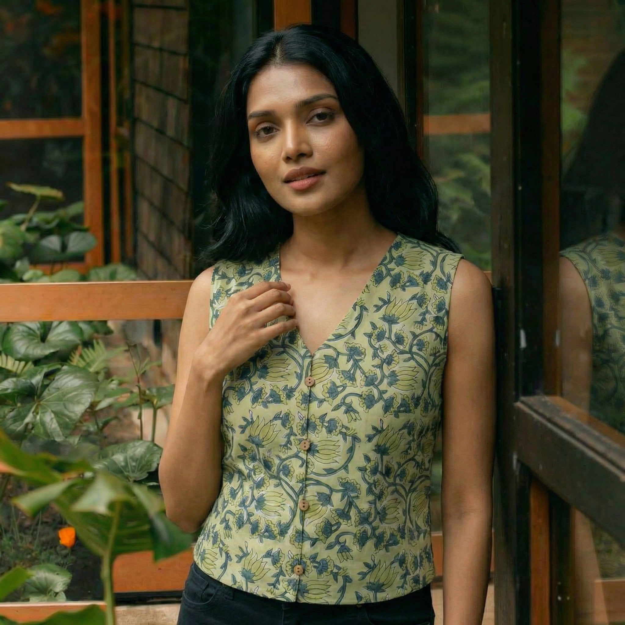 Crop top #76- handloom organic cotton top in green