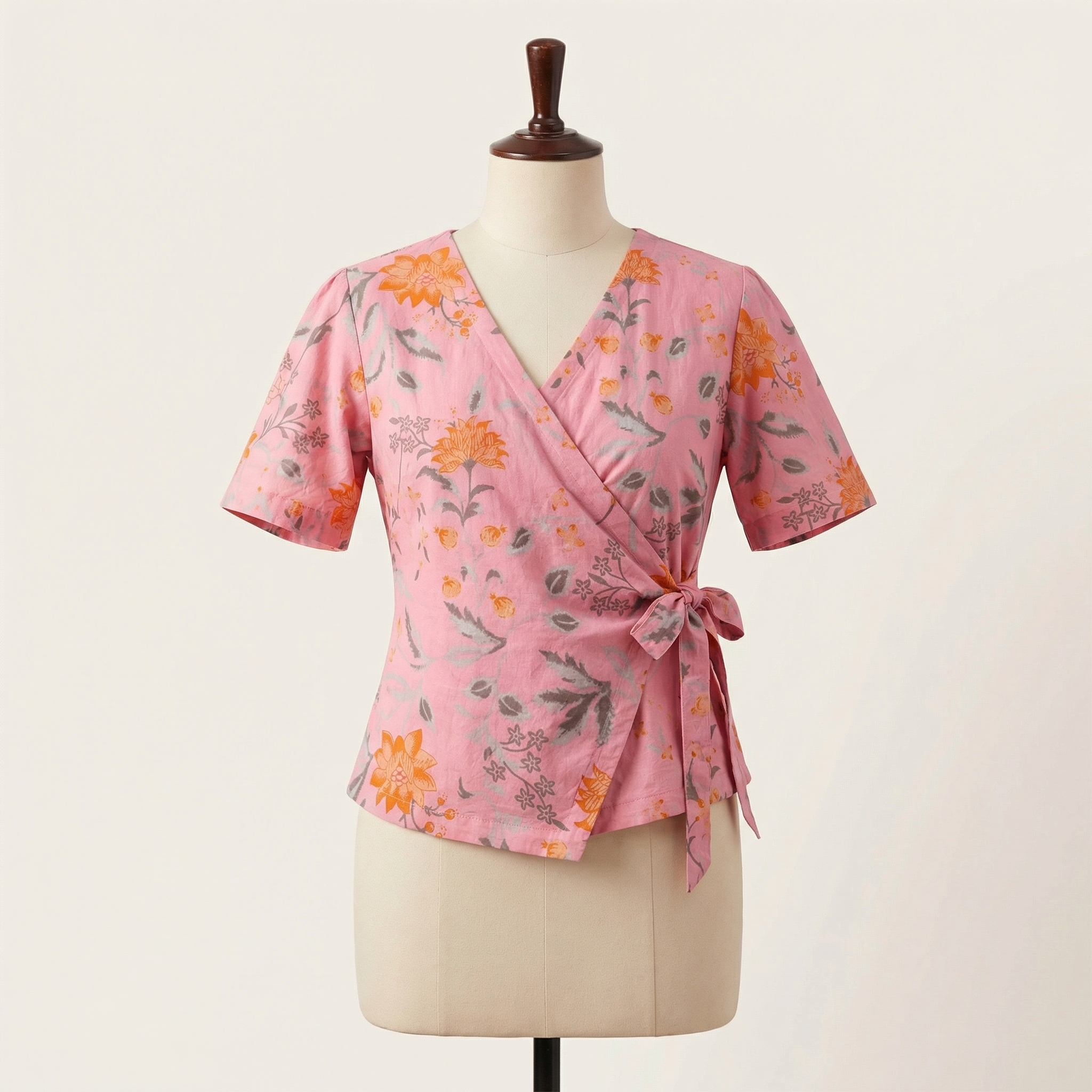 Crop top #98- handloom organic wrap on cotton top in baby pink