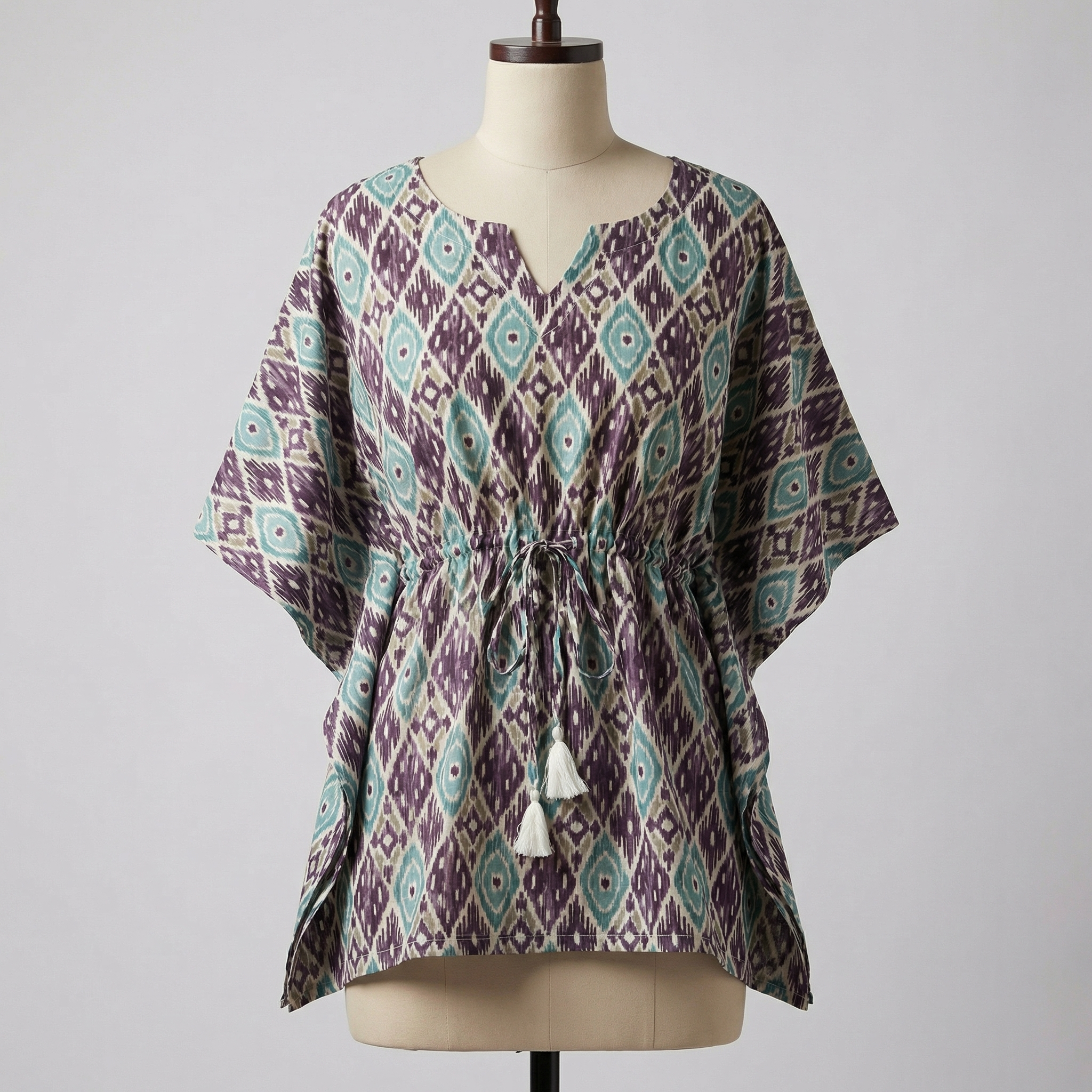 Kaftan Top #38- Abstract printed organic cotton kaftan top in purple and blue