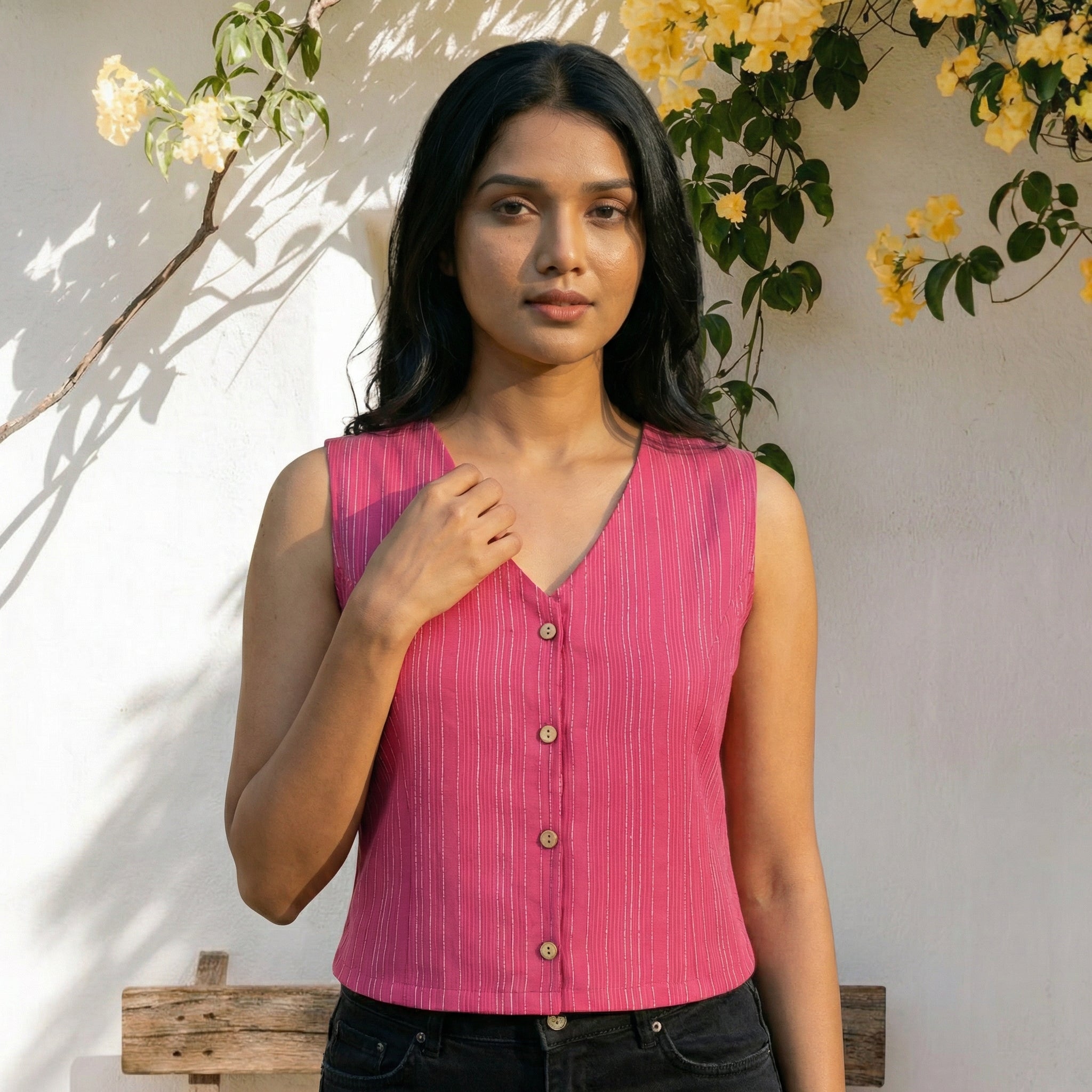 Crop top #80- handloom organic cotton top in dark pink