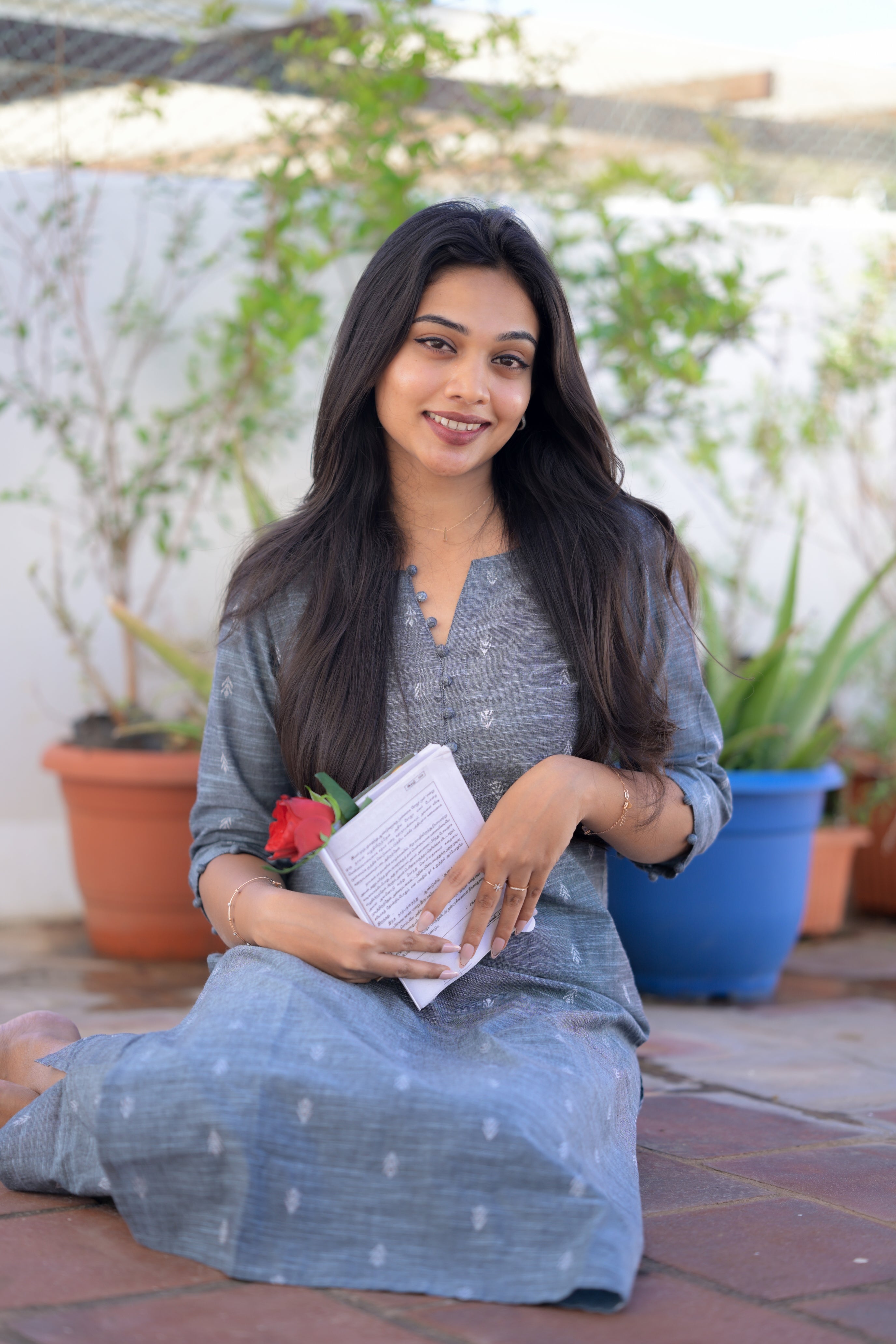 Yaanvi (grey) - linen handloom cotton kurta set in grey