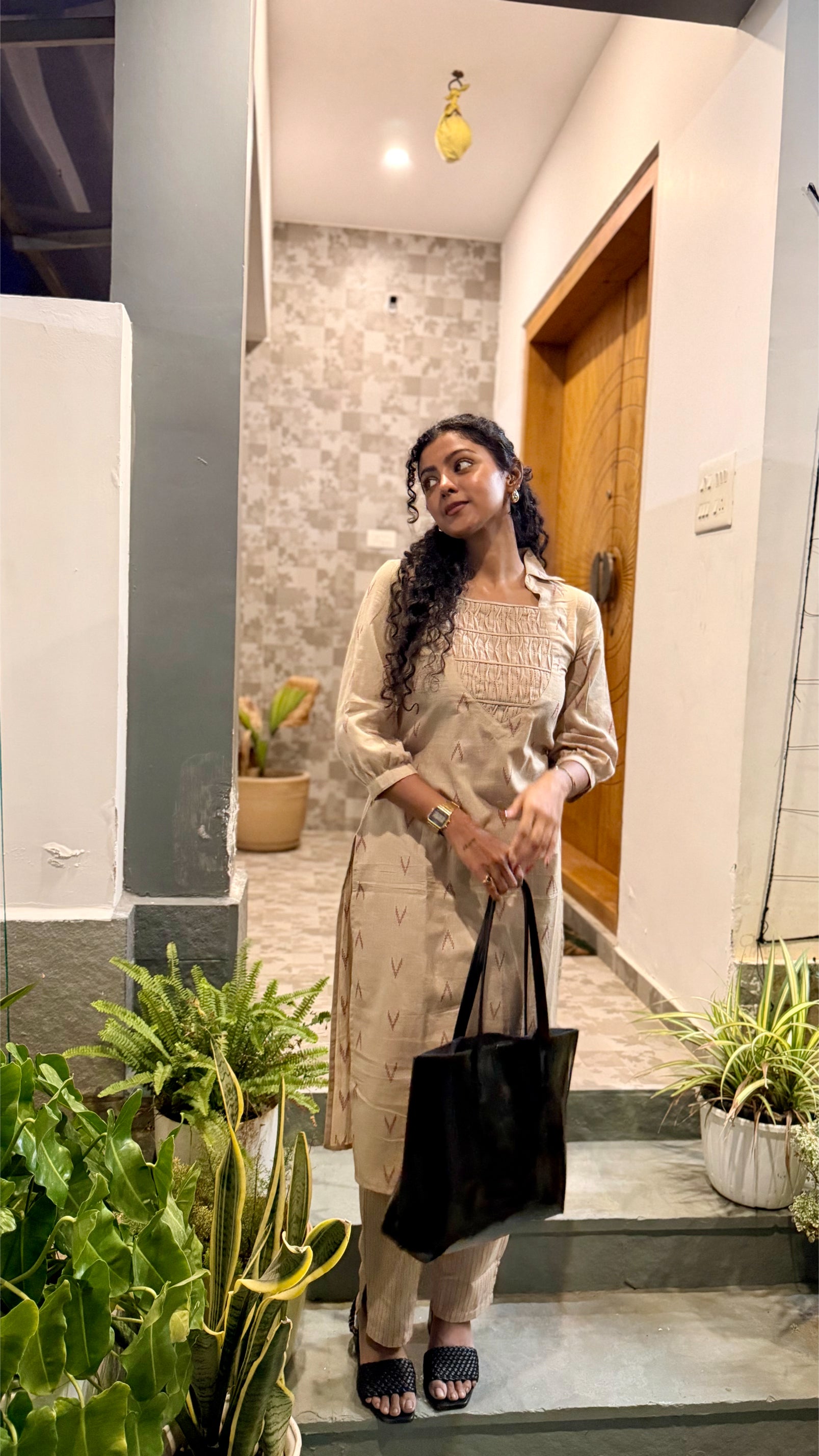 Yazhika - handloom cotton kurta set in biscoff colour