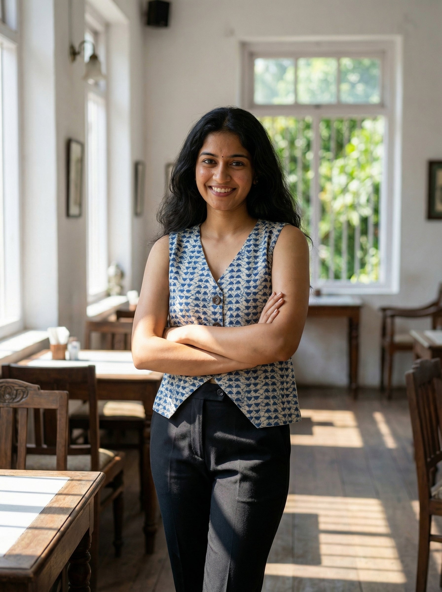 Crop top #39- handloom organic cotton top in blue & white