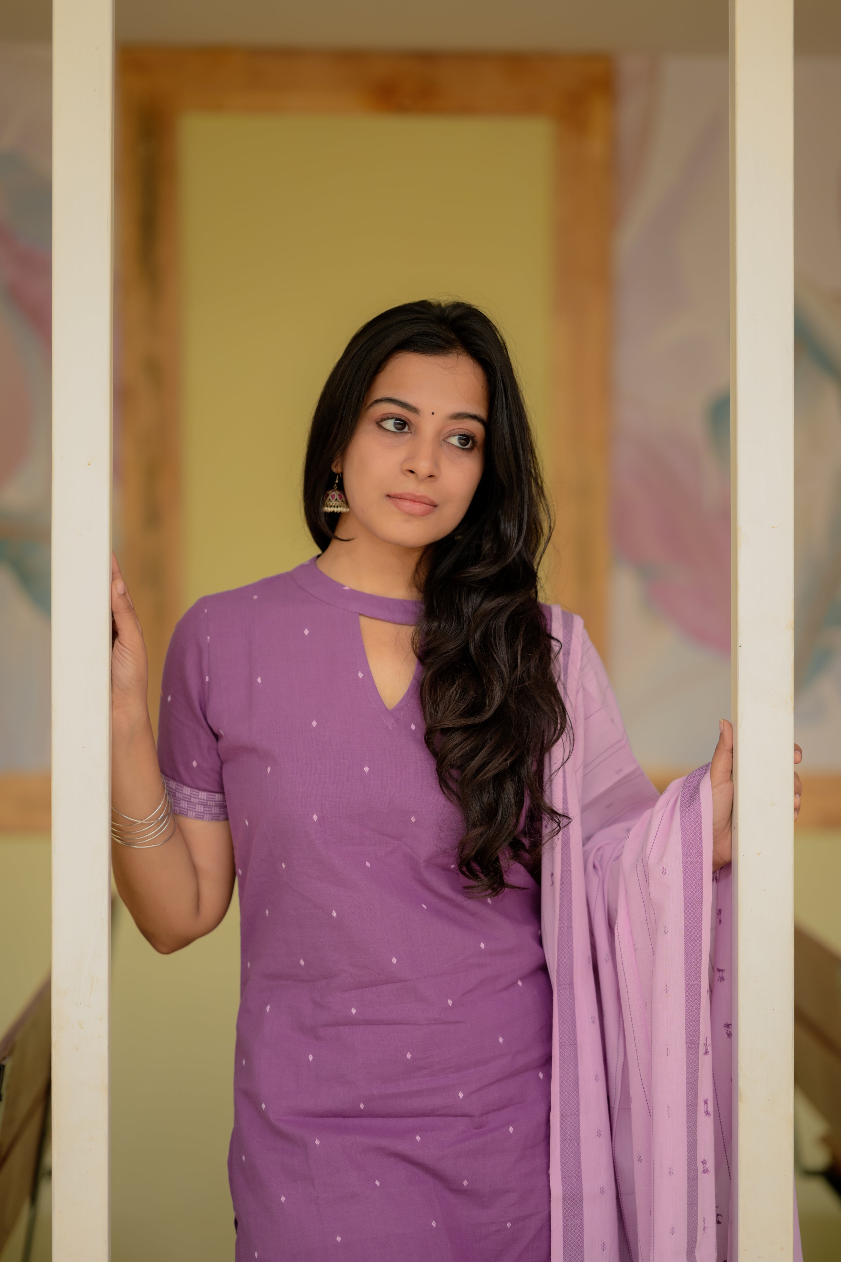 Snigdha (purple) - handloom cotton suit set in purple