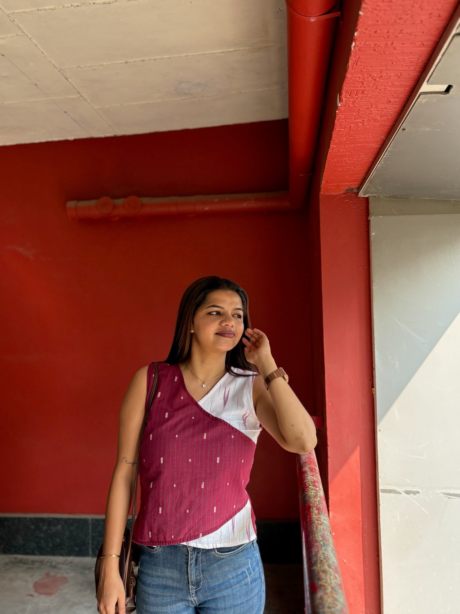 Crop top #2 - stripes printed organic top in red and white