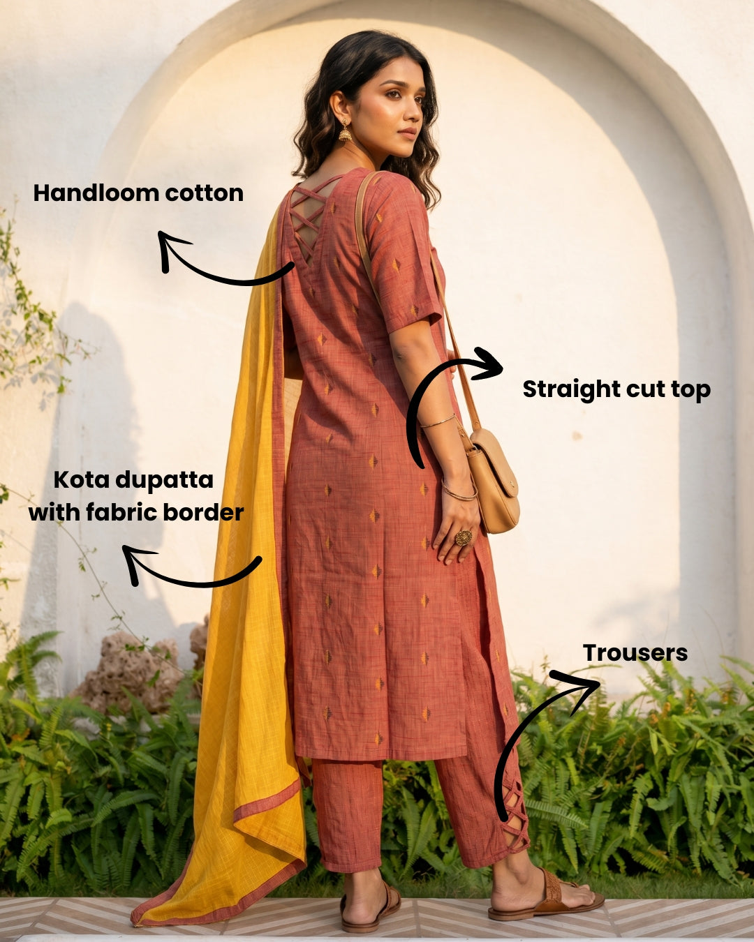 Tapasya - handloom cotton suit set in honey & mustard colour