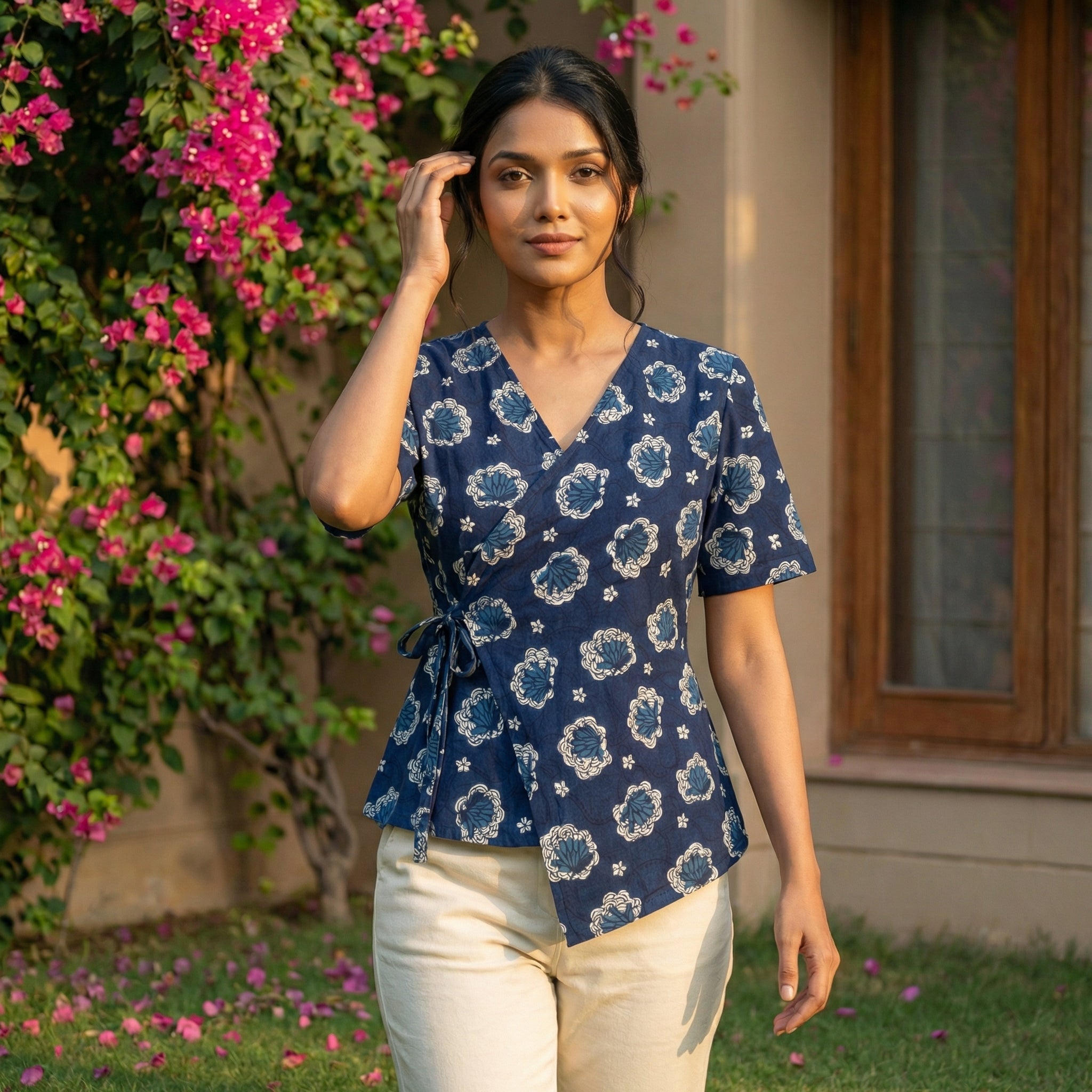 Crop top #58- handloom organic cotton top in indigo blue