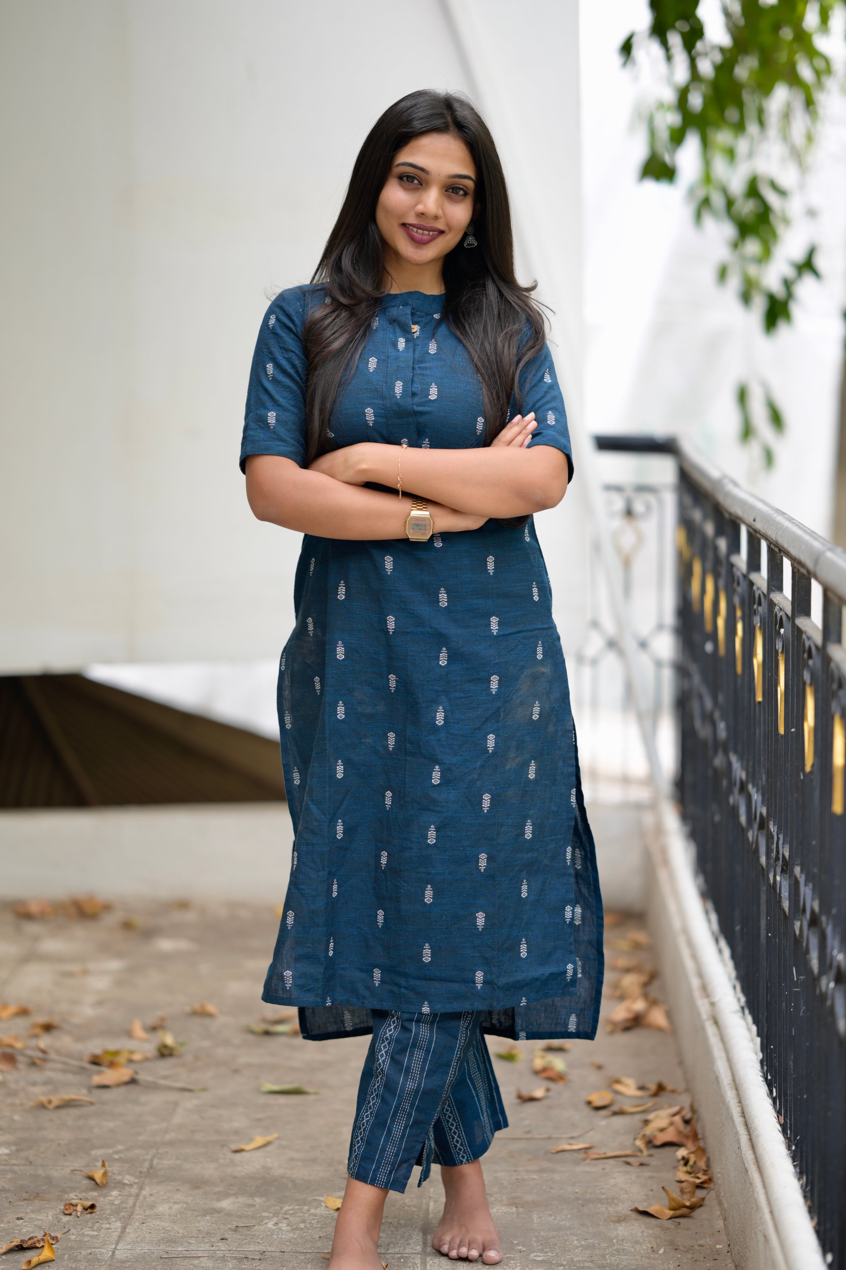 Nirvana - handloom cotton kurta set in pepsi blue