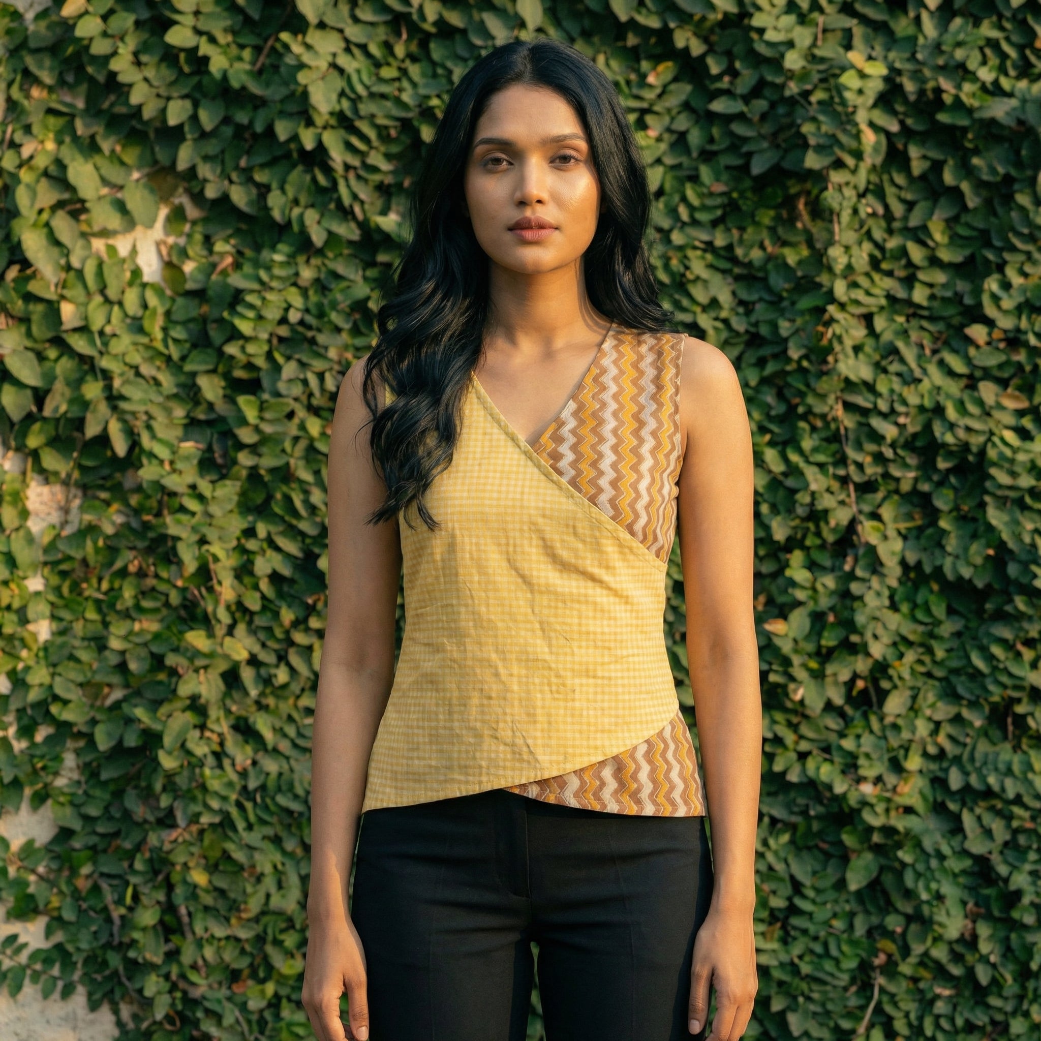 Crop top #69- handloom organic cotton top in shades of yellow