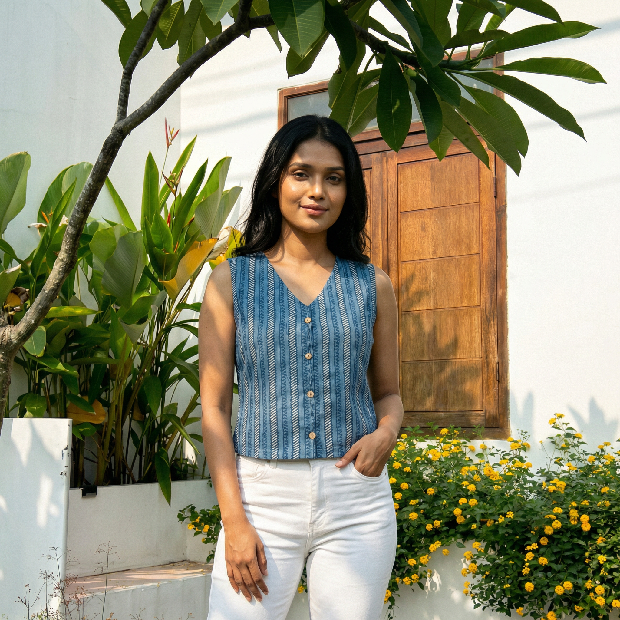 Crop top #82- handloom organic cotton top in steal blue