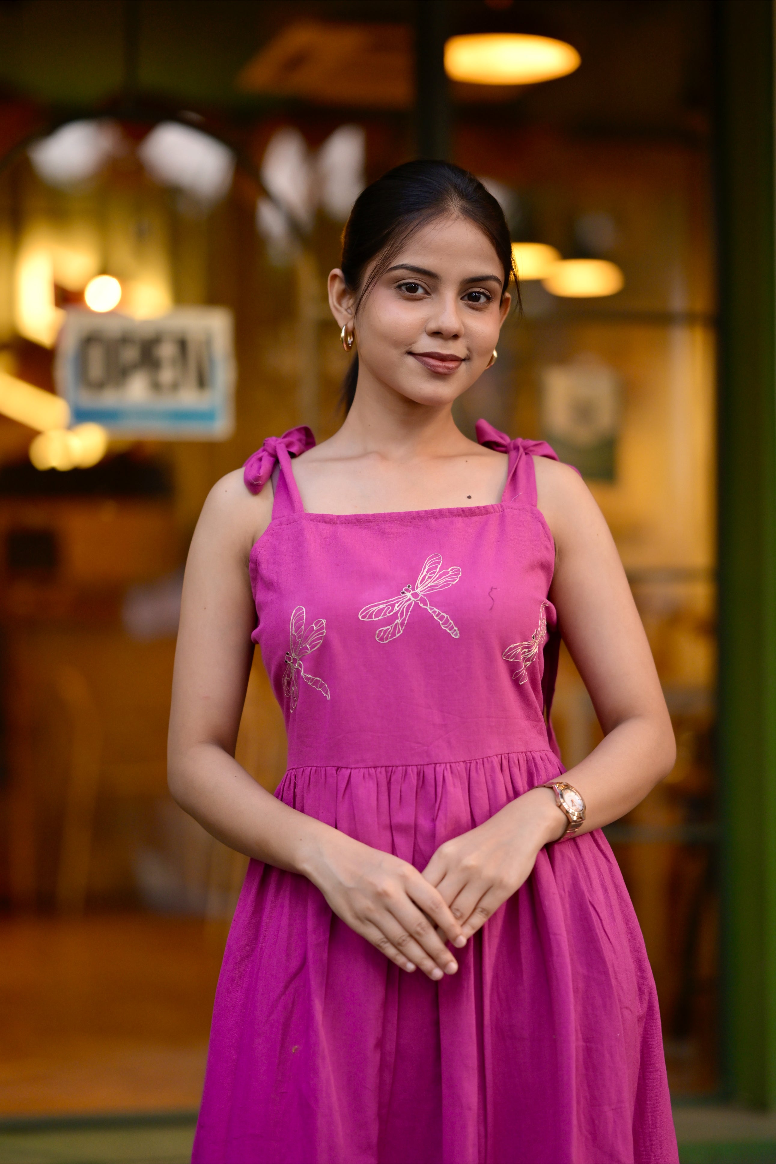 Embroidered dress 3 - pure flex handloom cotton dress with embroidery in pink
