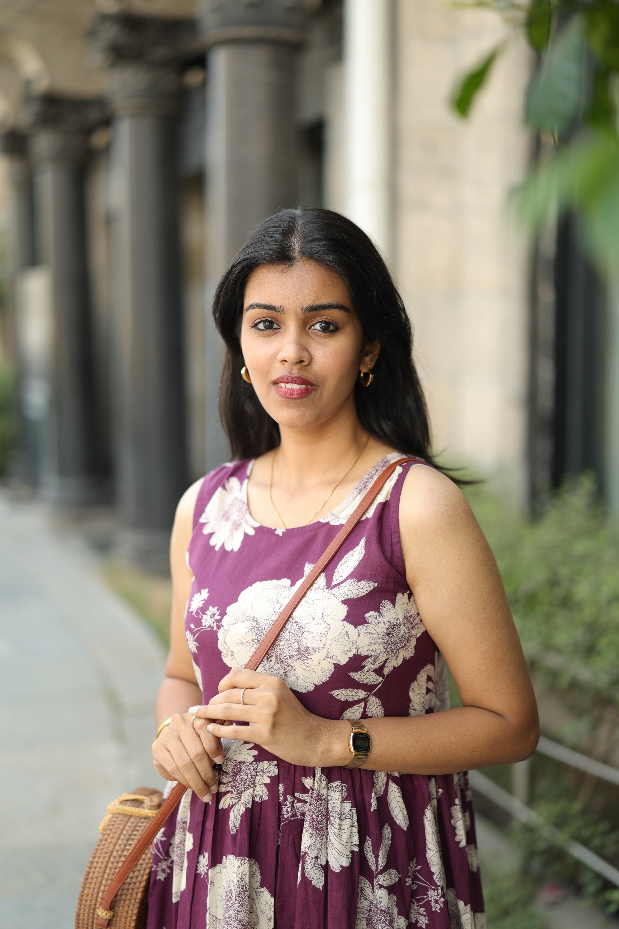 Dress 26 - floral printed organic cotton dress in mauve