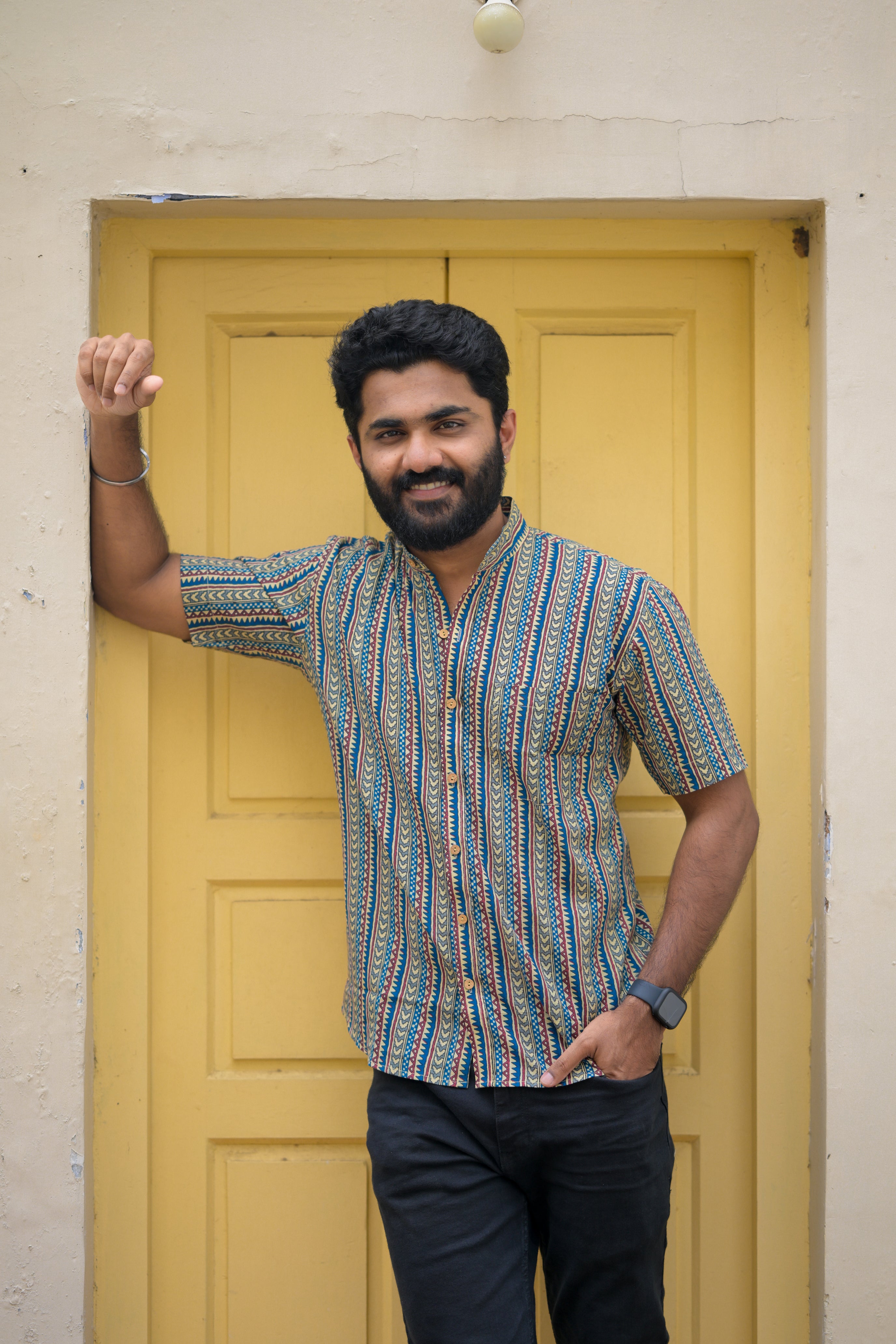 Shirt - 28 - abstract handblock printed organic cotton shirt in blue
