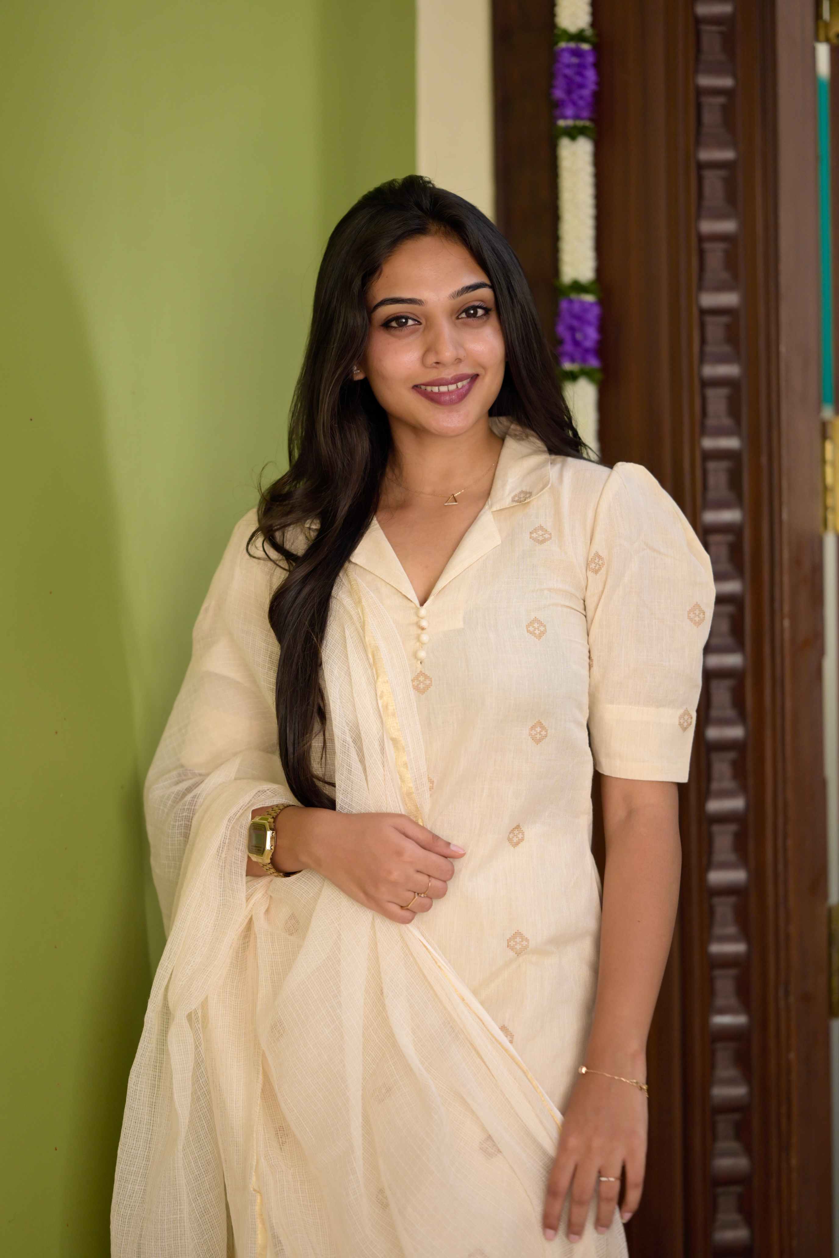 Vishwaja - handloom linen cotton kurta set with kota dyed dupatta