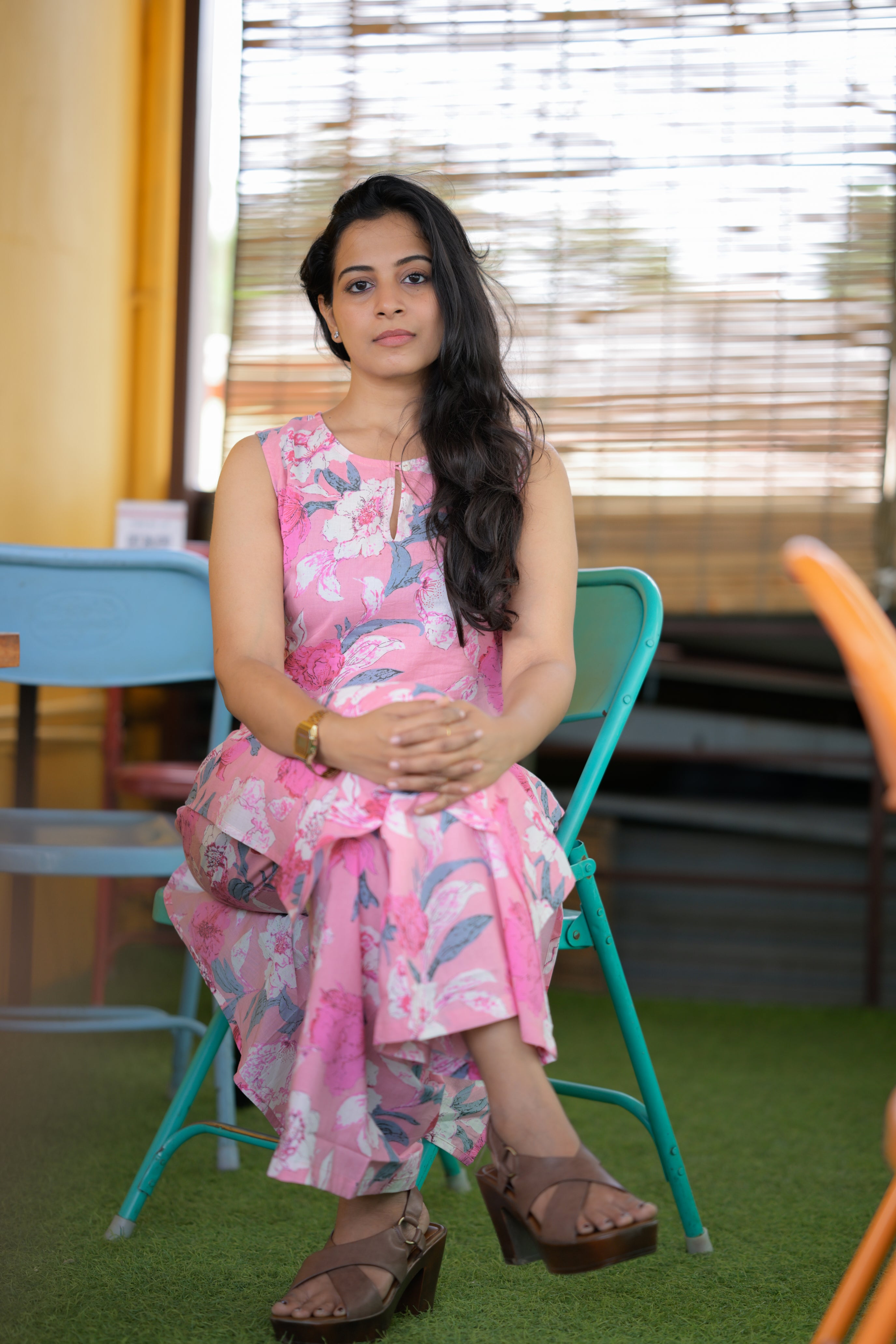 Taara(baby pink) - floral handblock organic cotton kurta set in baby pink