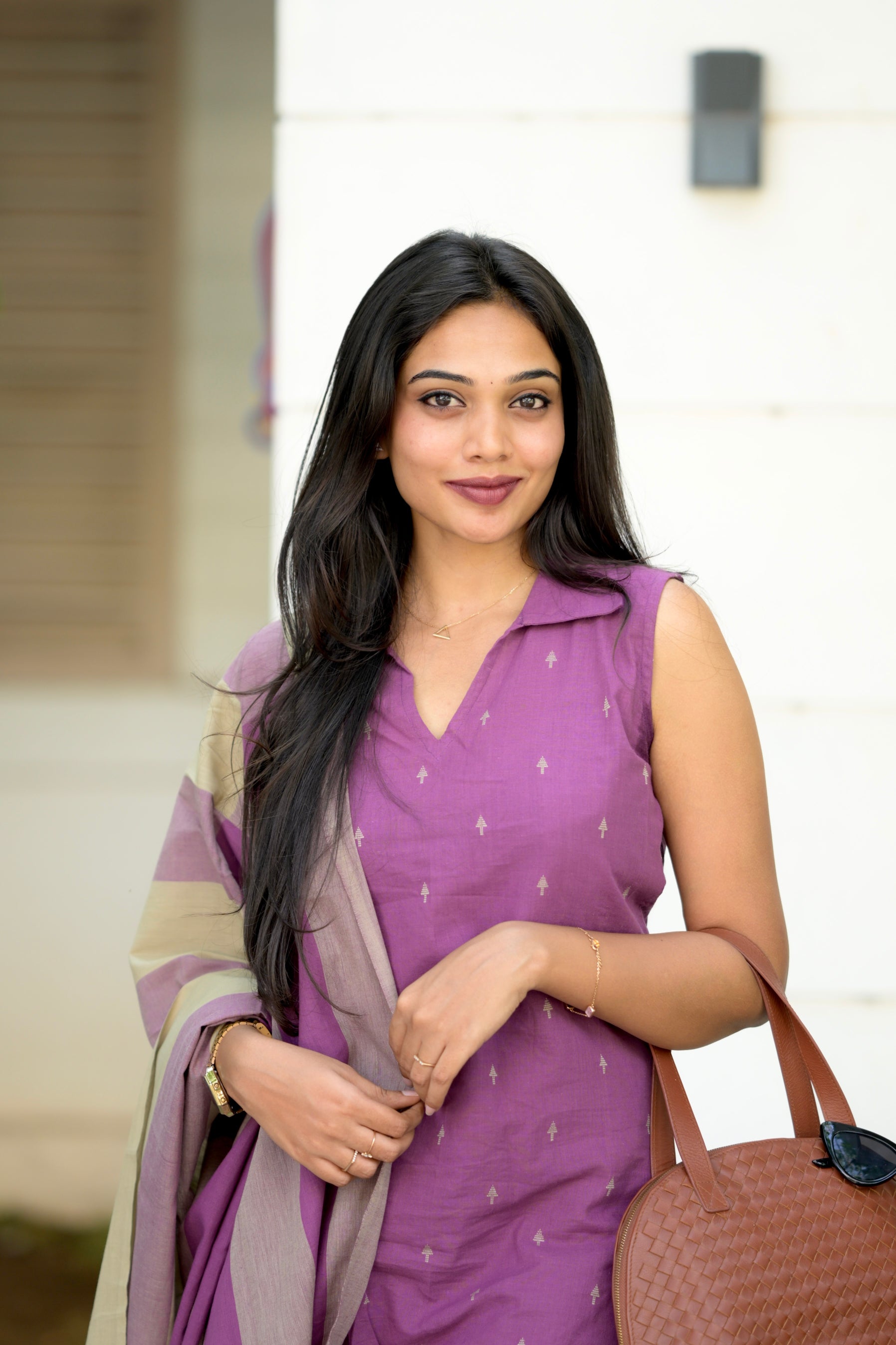 Radhya (purple)  - handloom cotton suit set in purple