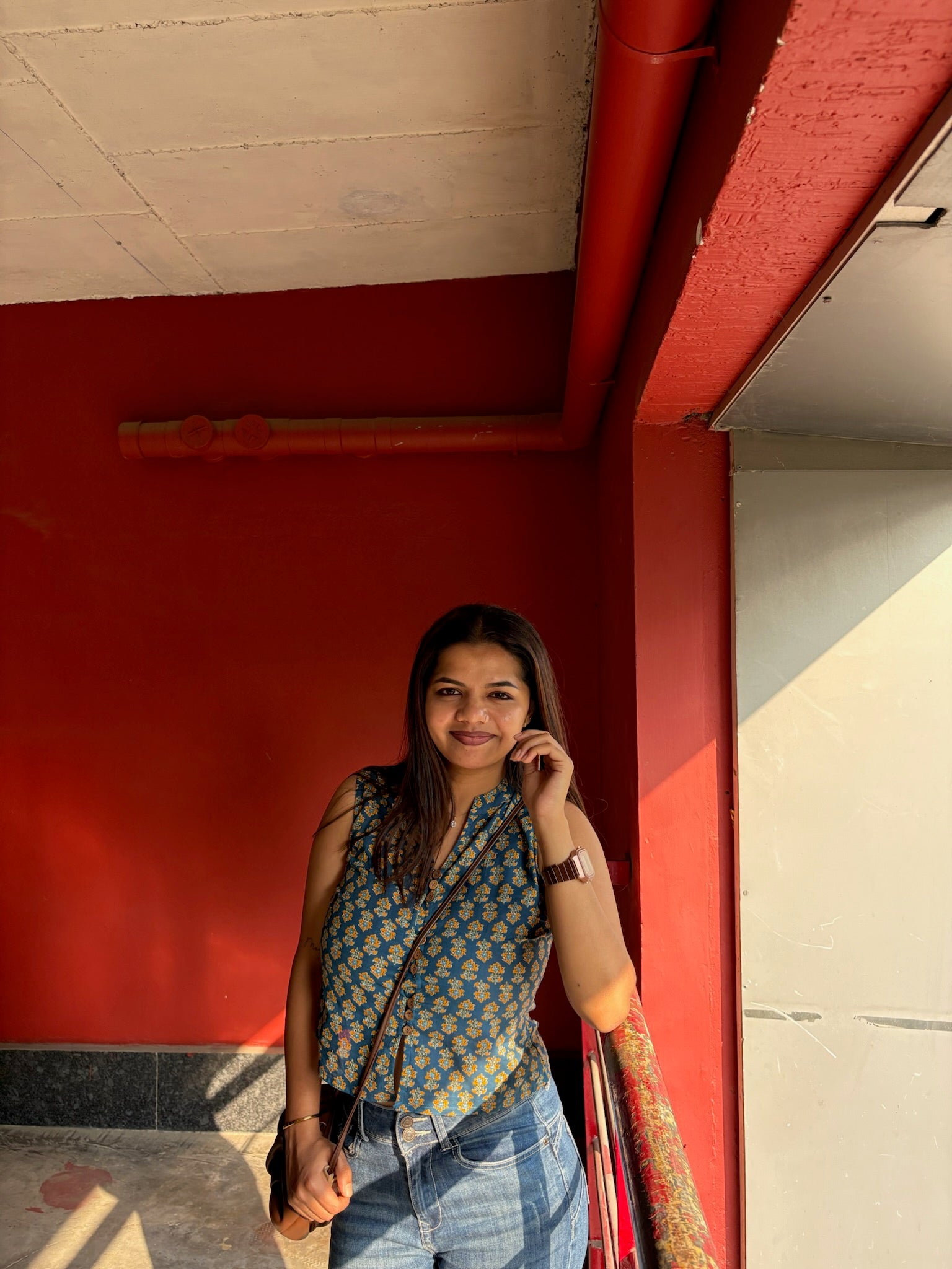 Crop top #9- floral printed organic top in dark blue